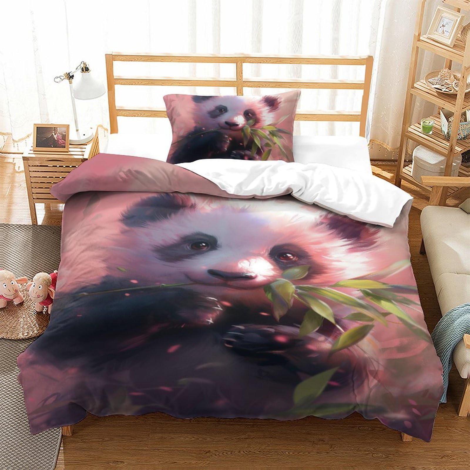Housse de couette panda 3D en microfibre douce et respirante 3 pièces