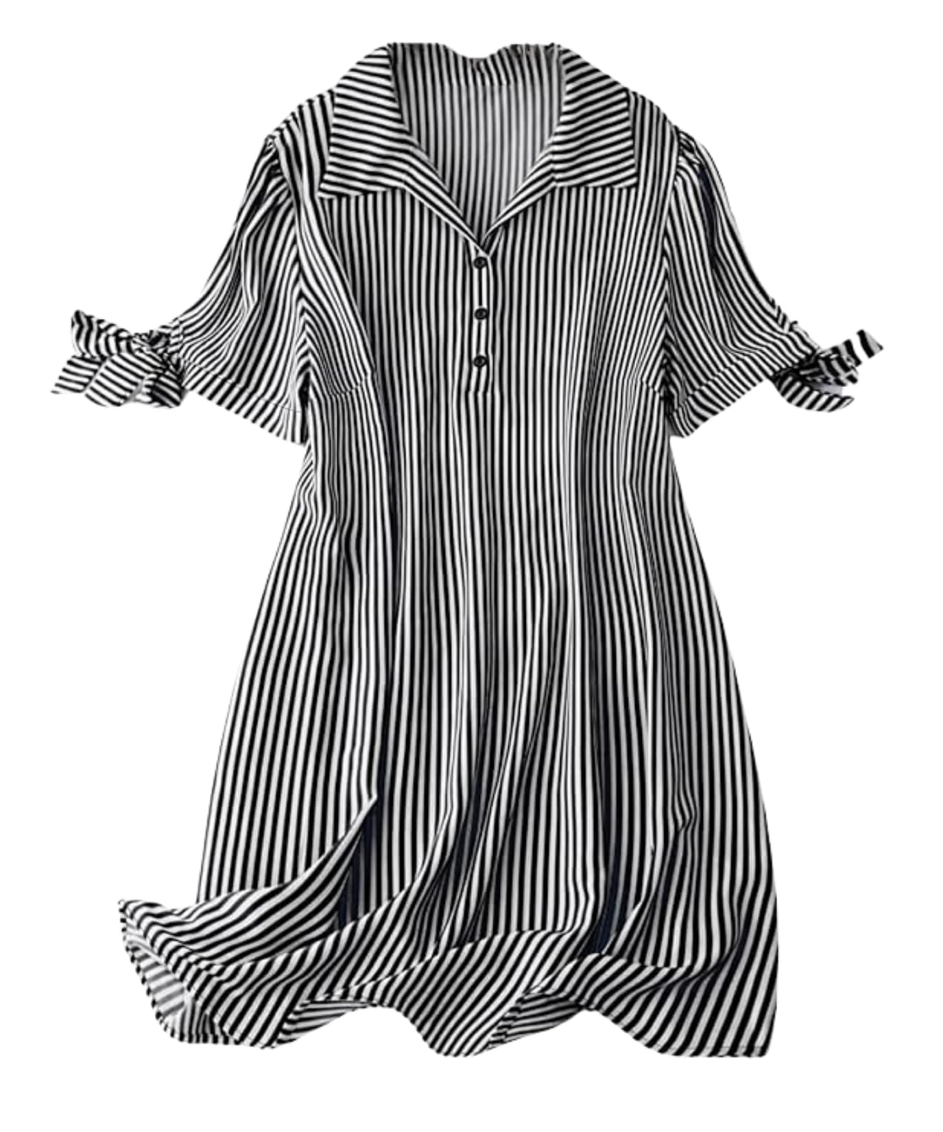 Striped Shirt Style Mini Dress for Women | Collared Casual A-Line | Tunic with Tie Sleeves & Front Buttons