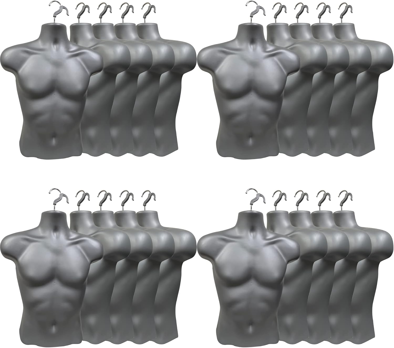 DisplayTown 1 Pack Gray Male Mannequin Injection Form Half Rounded Waist Body Torso Dress Form with Only Hanging Hook, S-M Sizes