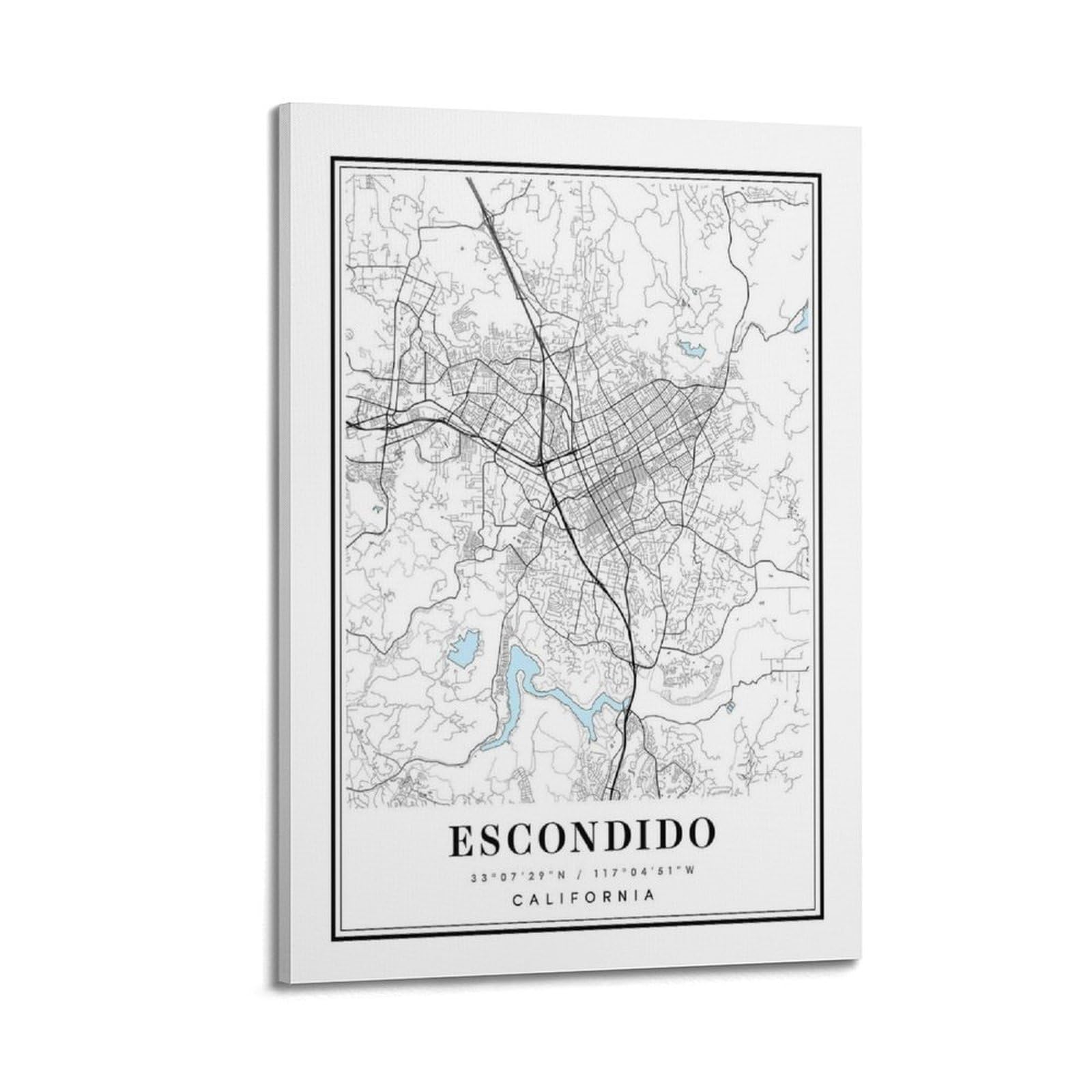 xiaoxiaoshen Escondido California Map Canvas Poster Wall Art Prints Room Aesthetic Murals Bedroom And Living Decorations 20x30inch(50x75cm)