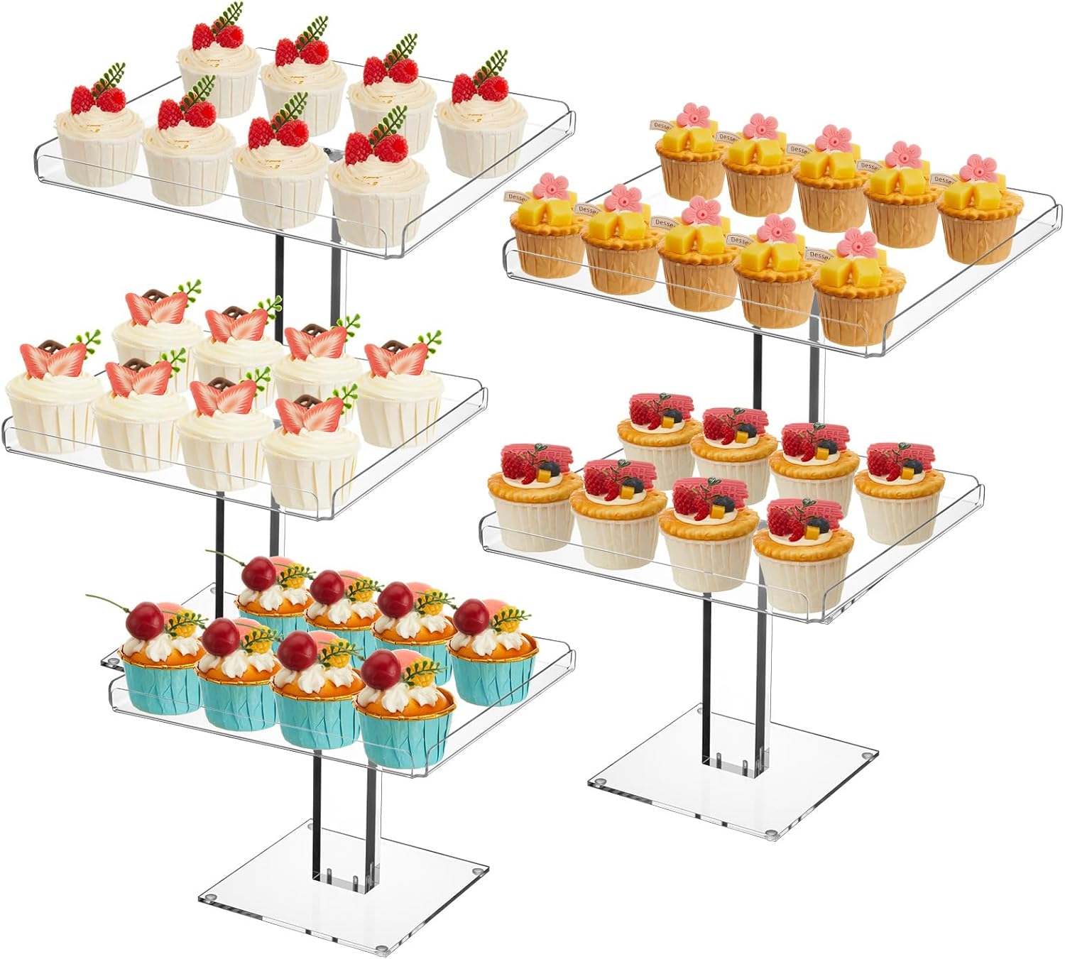 Leinuosen 5 Pack Dessert Table Display Set Clear Acrylic Dessert Cupcake Stands Bulk Buffet Riser Pastry Serving Tray Stand Food Treat Tier Cookie Platter for Wedding Party, 8, 8.5, 9, 9.5, 10 Inch