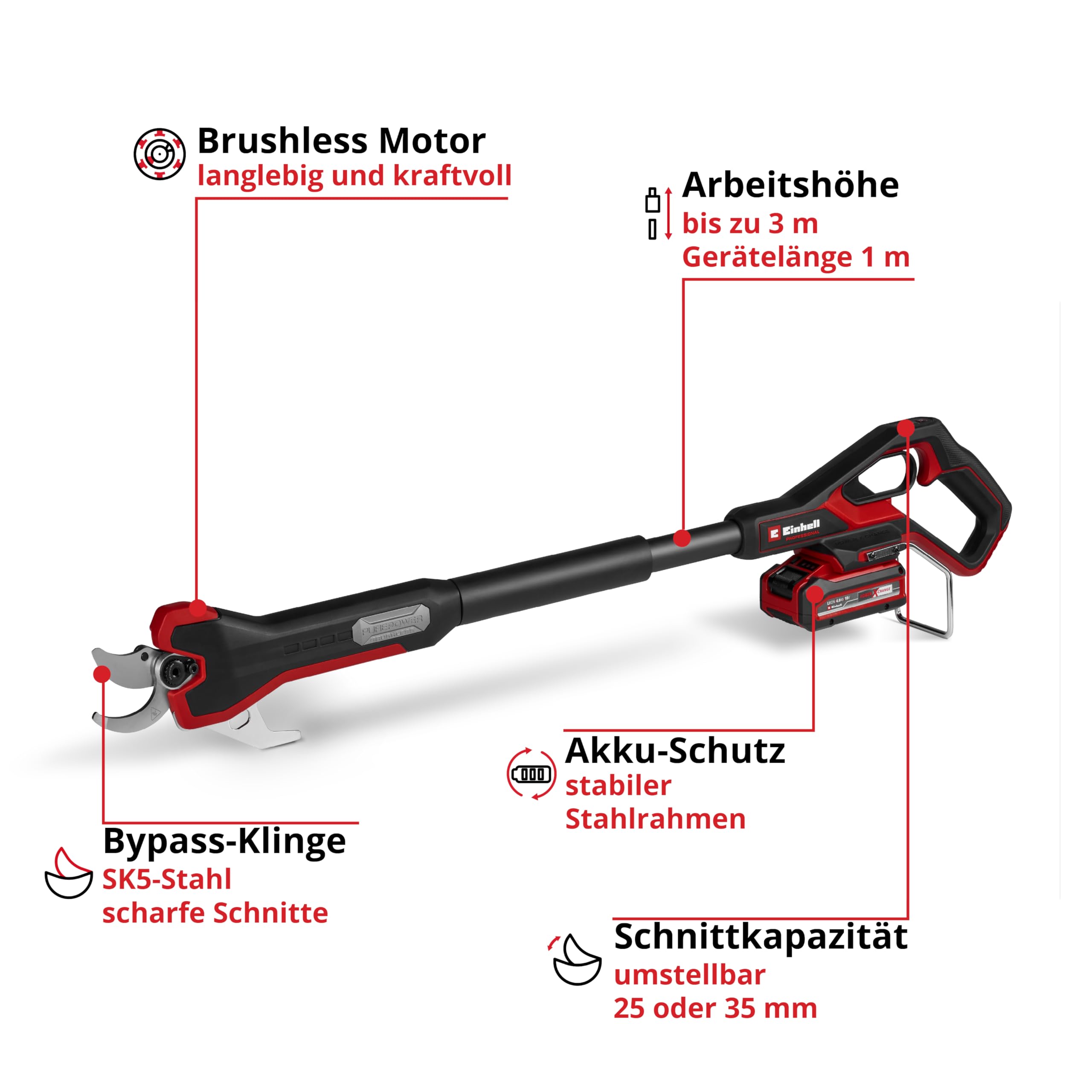 Einhell Professional Akku-Astschere GP-LS 18/35 Li BL-Solo Power X-Change (18 V, Brushless, bis 35 mm Aststärke, Bypass-Klingen, Metallhaken, Softgrip, ohne Akku)