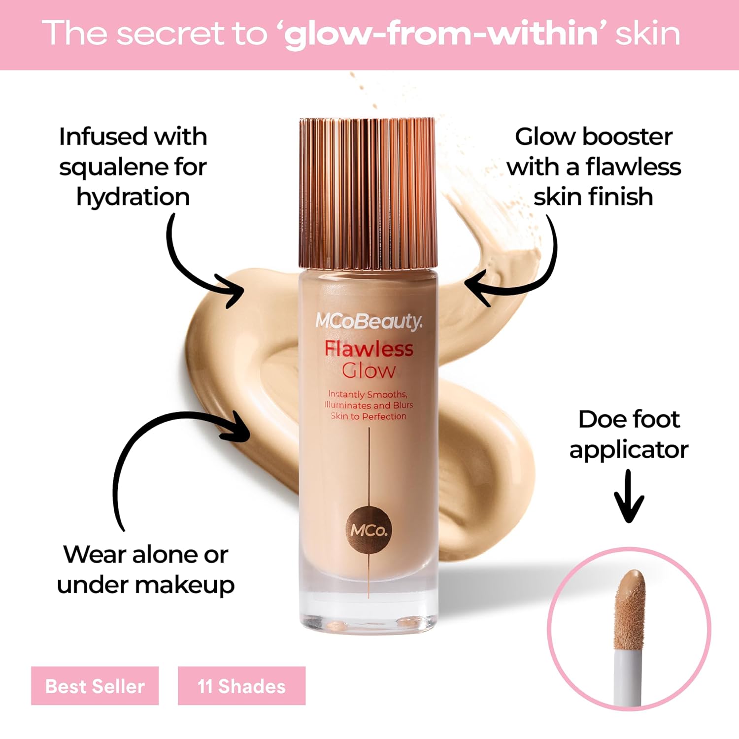 MCoBeauty Flawless Glow Luminous Skin Filter - 2 Fair - 4-in-1 Luminous Primer, Foundation Booster & Liquid Highlighter with Squalane - Radiant Glow Complexion Perfector Face Makeup - Image 3