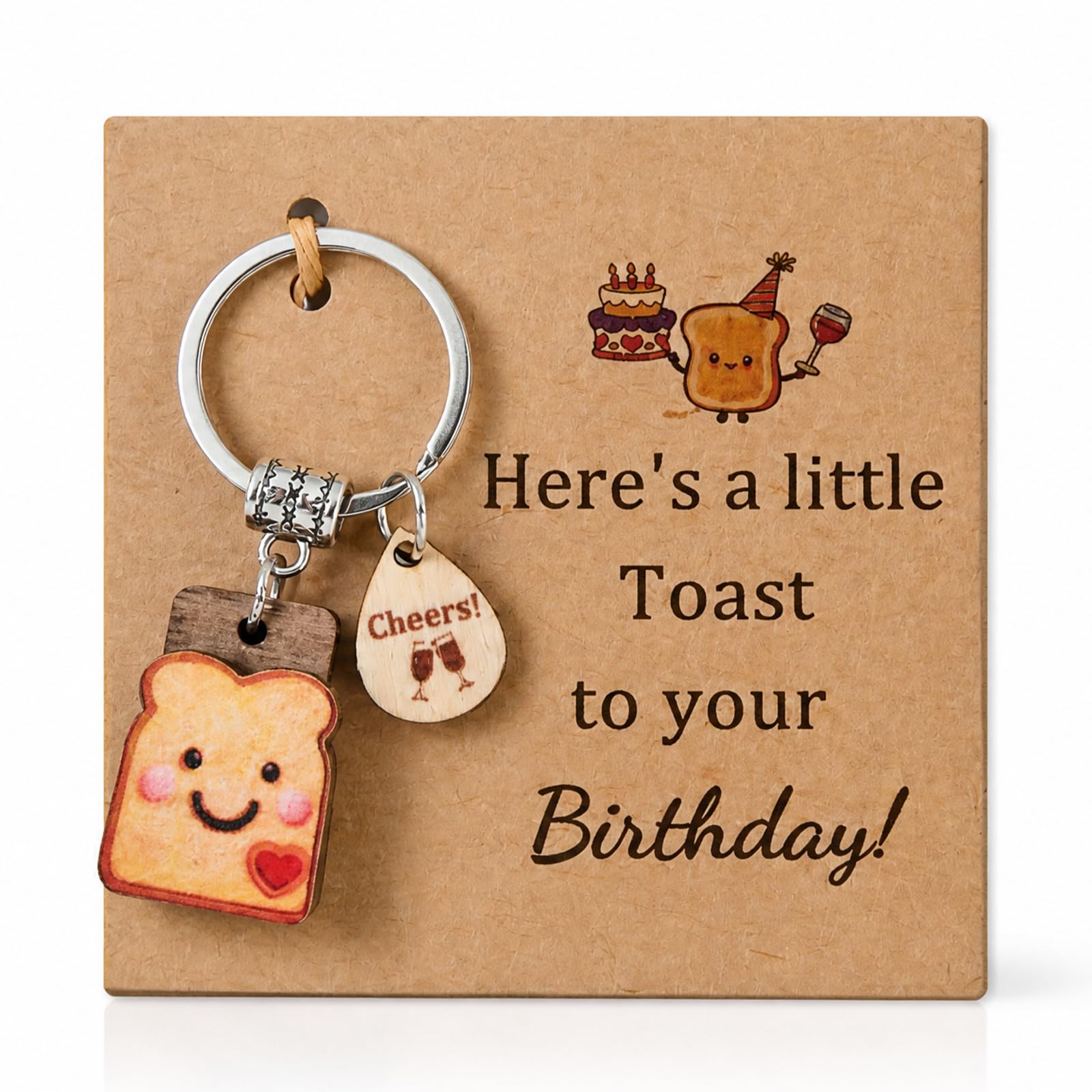 Zirax Cute Toast Keyring Birthday Gifts for Women - Funny Novelty Wooden Bread Keychain, Gifts for Women Birthday Unique