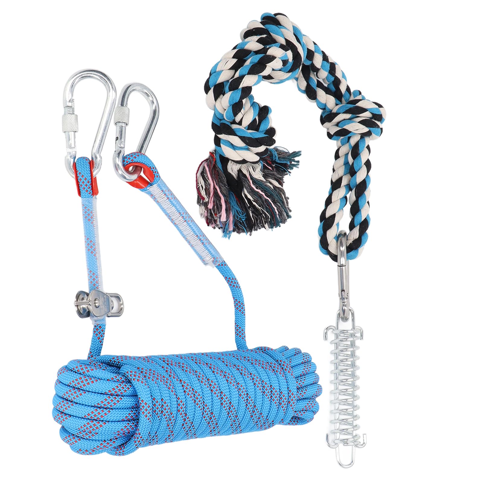 Tether Tug Outdoor-Hundespielzeug, Hunde-Schlepperspielzeug mit Stahlschnalle, 49,2 Fuß Langes Hunde-Federstangen-Spielzeug, Hunde-Hängeseil-Spielzeug, Hunde-Bungee-Seil,