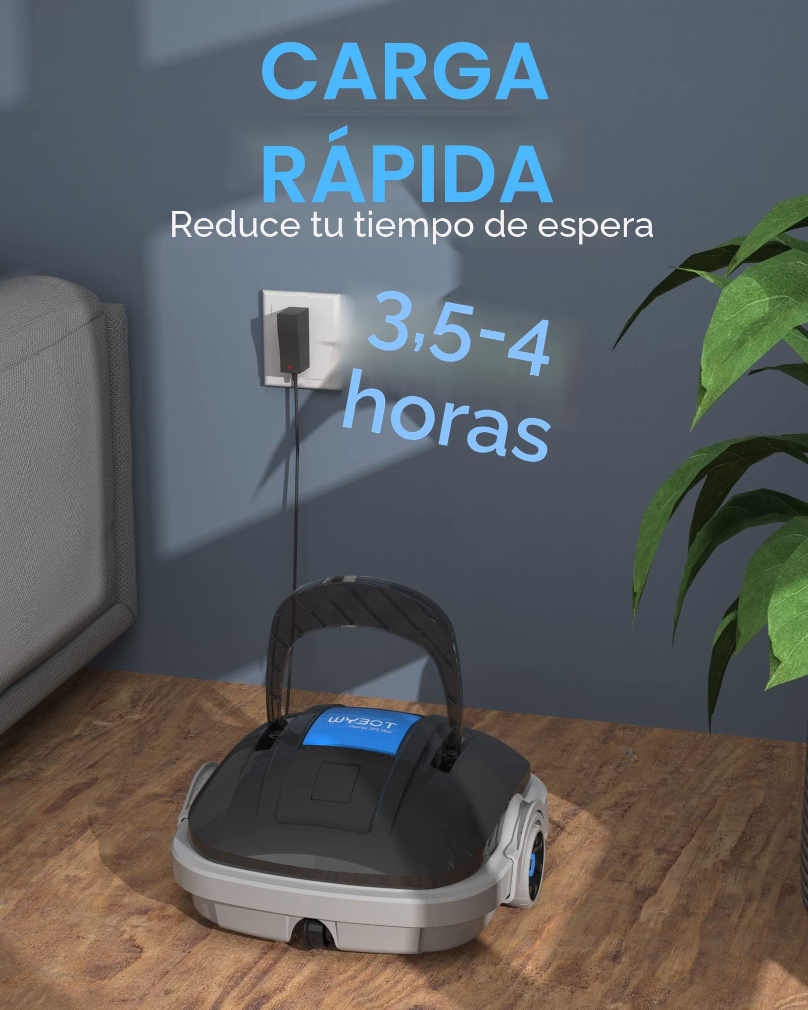 WYBOT Robot Limpiafondos Piscina Electrico sin Cable para Aspirador Piscinas de hasta 80m², 100 Mins Estacionamiento Automático, Robot Limpiafondos Piscina con Motores de Doble Tracción Gris Oscuro