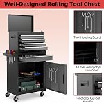Goplus Poitrine à outils, 5 Armoire à outils à tiroirs avec boîte à outils amovible, roues à verrou universelles, barre de verrouillage, liner de protection & Sac à outils, panier de rangement en métal, boîte à outils pour garage