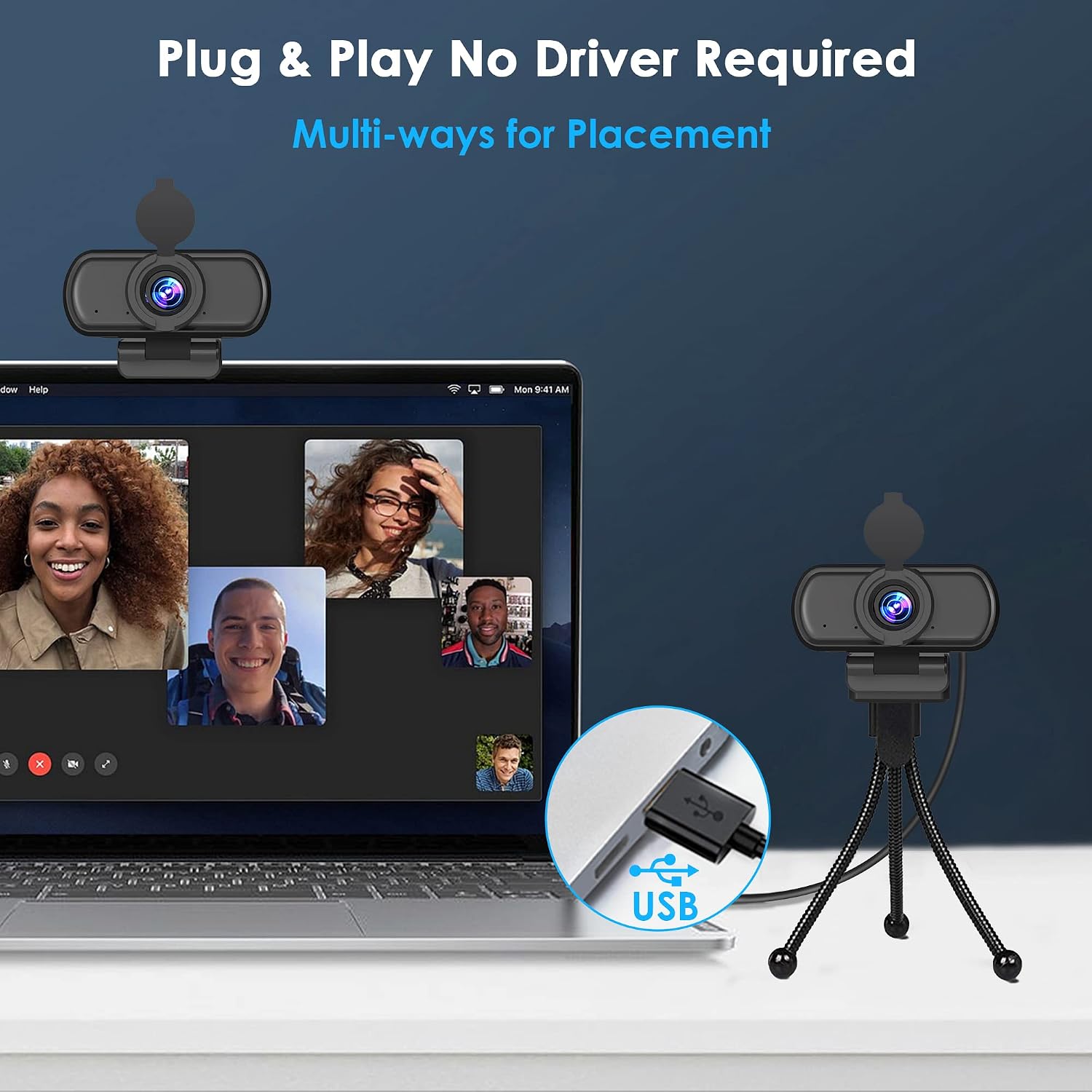 Nertpow 1080P Webcam, NP HD PC Webcam USB Computer Camera Built-in Microphone, Flexible Rotatable Clip, for Laptops, Desktop and Gaming, Black…