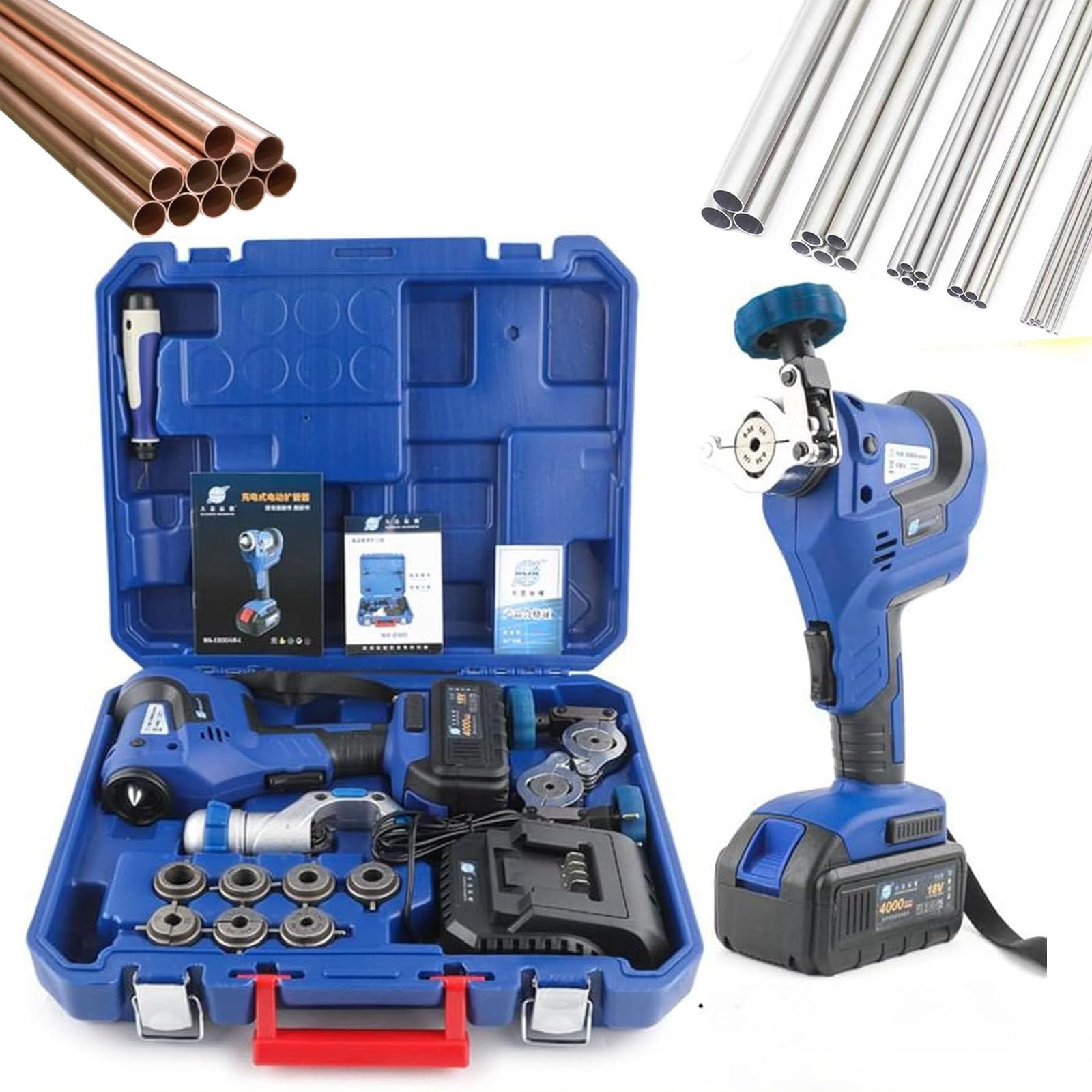 Expansor eléctrico, Kit de Herramientas de abocardado, expansor de Tubos eléctrico inalámbrico, Herramienta Manual para Cortar Metal, para Tubos de Cobre y Aluminio de 1/4'' a 3/4''