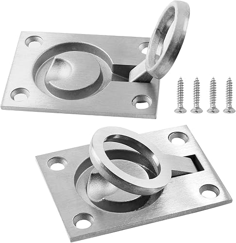 Miniatura 2 de BokWin 2 manijas de anillo empotradas de 2.5 x 1.8 pulgadas, manijas ocultas para muebles empotradas de acero inoxidable 304 con cierre de escotilla
