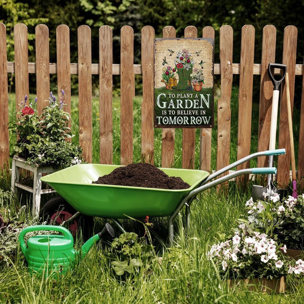 Vintage Tin Sign To Plant a Garden is To Believe in Tomorrow- Retro Metal Sign for Garden Outdoor Indoor Wall Decorative 8x12 Inch - Image 6
