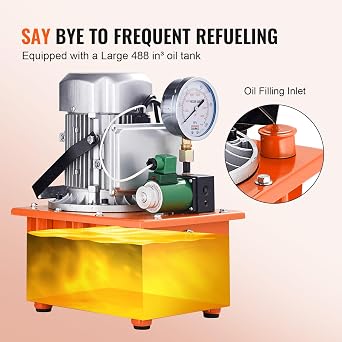 VEVOR 10000 PSI 750W 110V, 488 in3/8L Capacity, Single Acting Solenoid Valve, Electric Driven Hydraulic Pump Power Pack Unit with Pedal Switch for Punching/Bending/Jack Machine, Orange