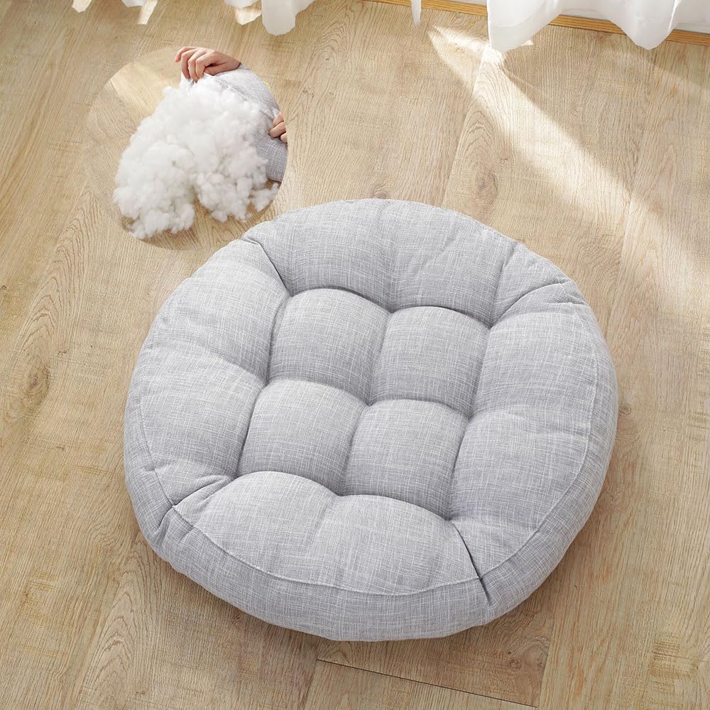 Surwin Floor Cushion Round, Thicken Chair Cushions Tatami Seat Cushions, Yoga Meditation Cushions Floor Pillow for Living Room Balcony Office Outdoor Garden (55cm,Light Gray)