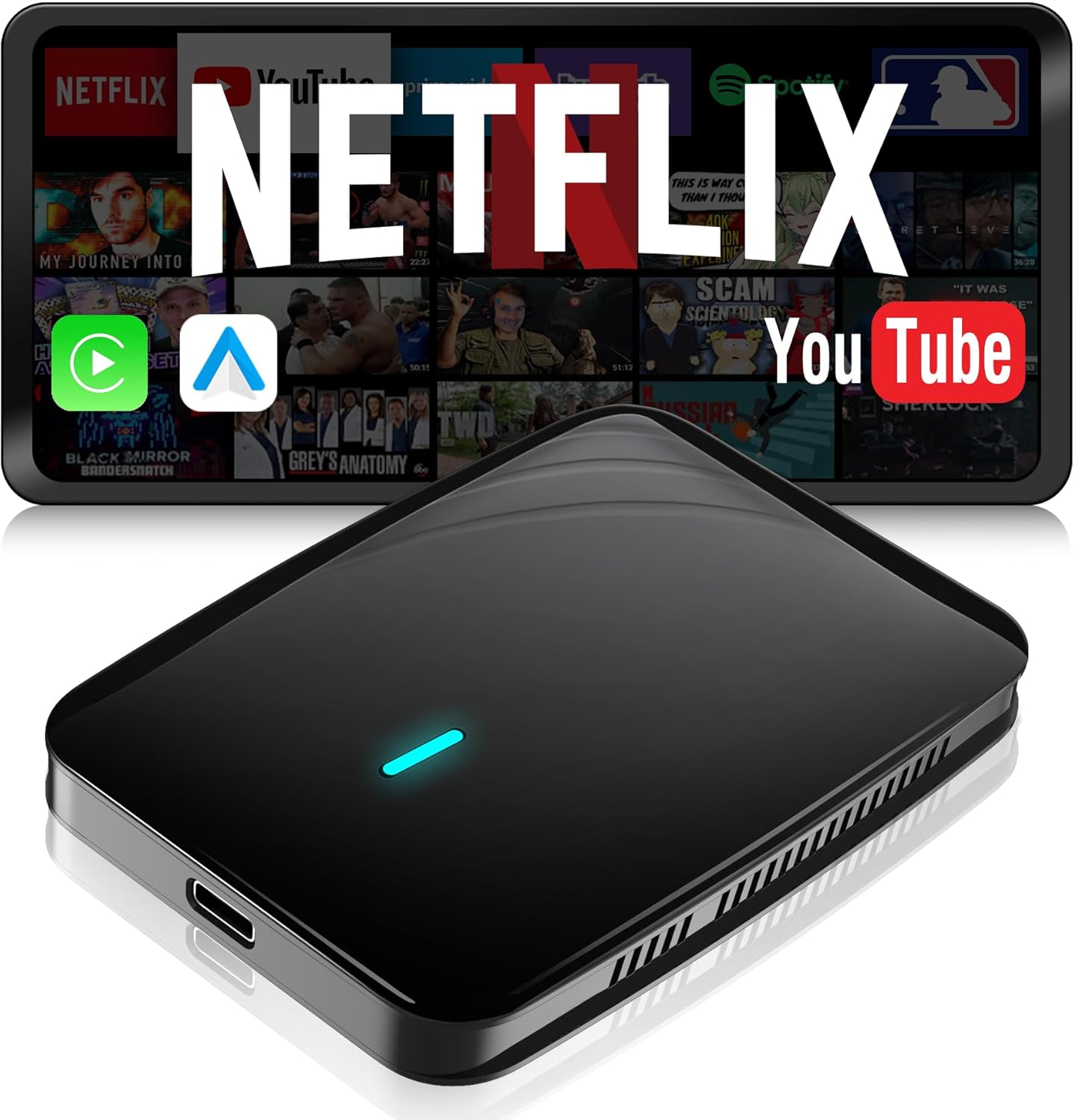 Wireless CarPlay Adapter, Magic AI Box with Dual-WiFi Stability, Wireless CarPlay Box Compatible with Wired Factory CarPlay & Android Auto, Support for YouTube/Netflix(Black and Gray)