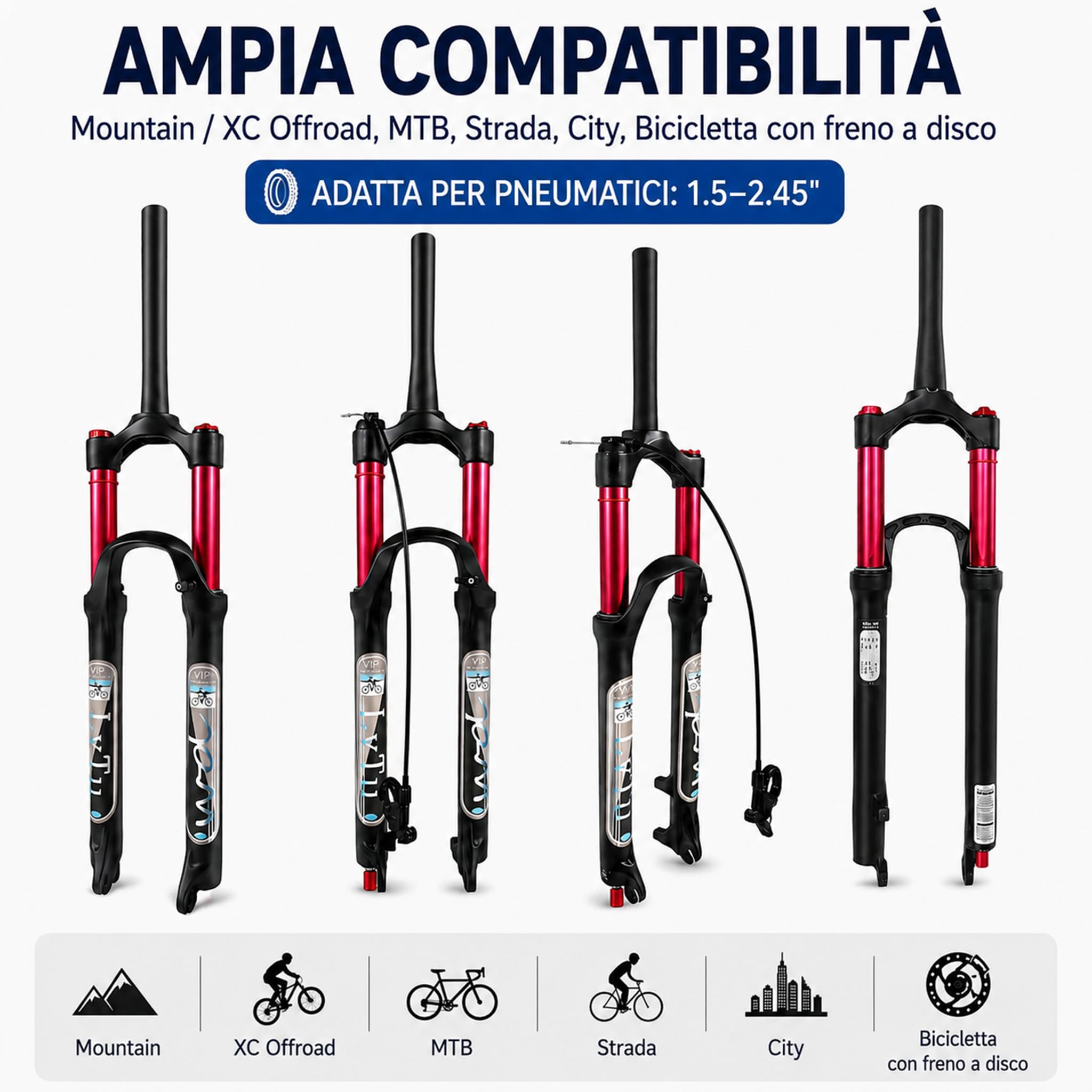 Aria Mountain Bike Forcella Anteriore MTB 26 27.5 29 Pollici 140mm Viaggio, 1-1/8" Leggero Freno a Disco Forcella Sospensione Bicicletta per 1.5-2.45" Pneumatici