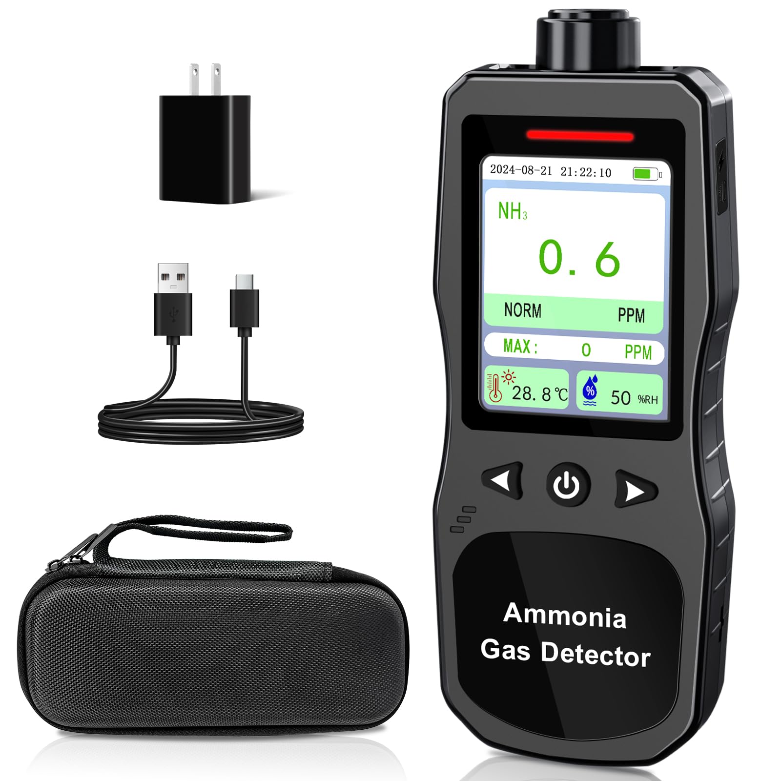 Portable Ammonia Gas Detector, 0-200 PPM Rechargeable Ammonia Gas Monitor, Digital Air Quality NH3 Gas Meter with Temperature Humidity Tester for Farm, Poultry, Pig & Livestock