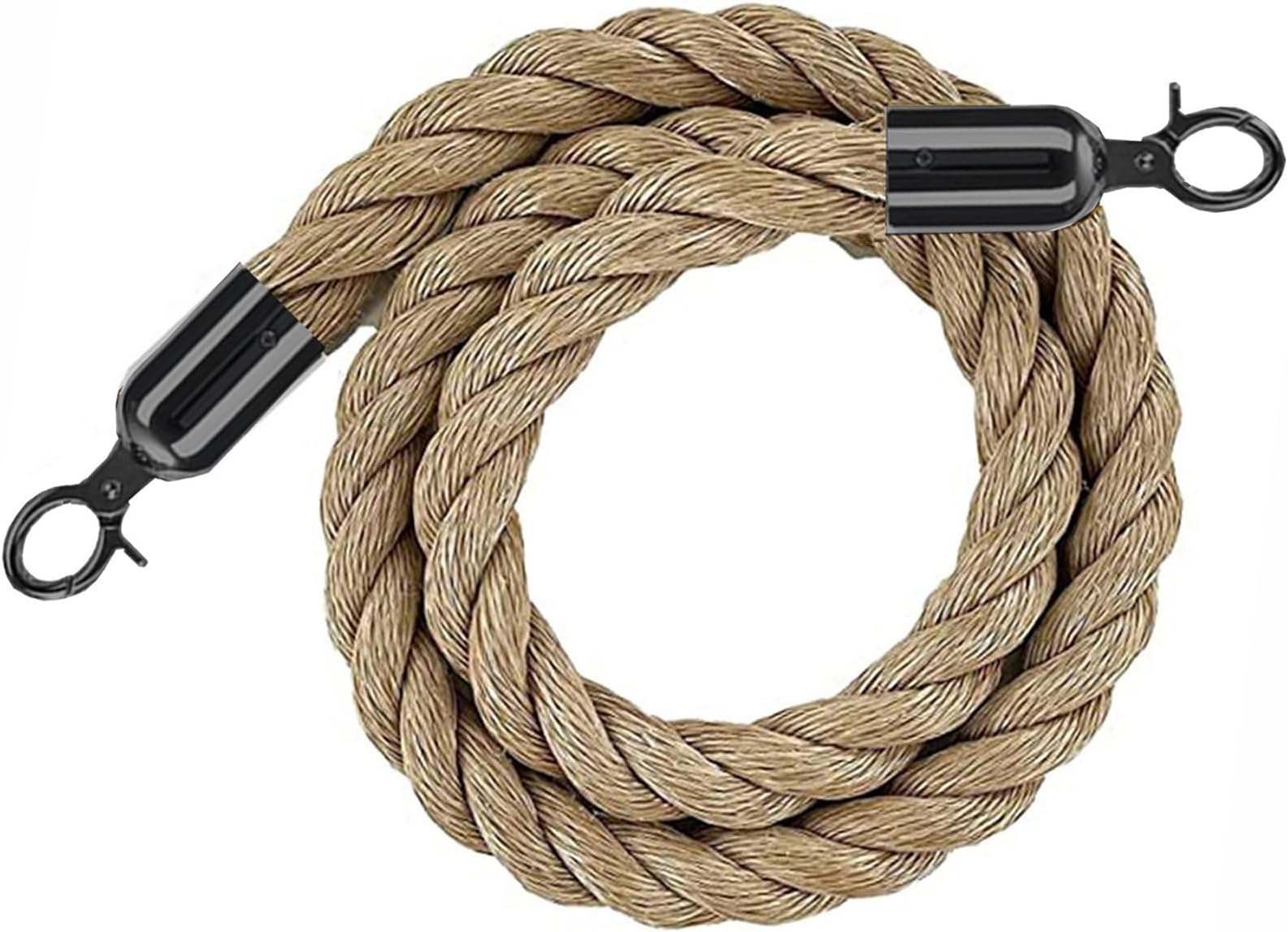 Braided Hemp Queue Barrier Rope with Metal Hooks 10ft Black Twisted Rope for Crowd Control Stanchions Safety Divider for Events and Line Management