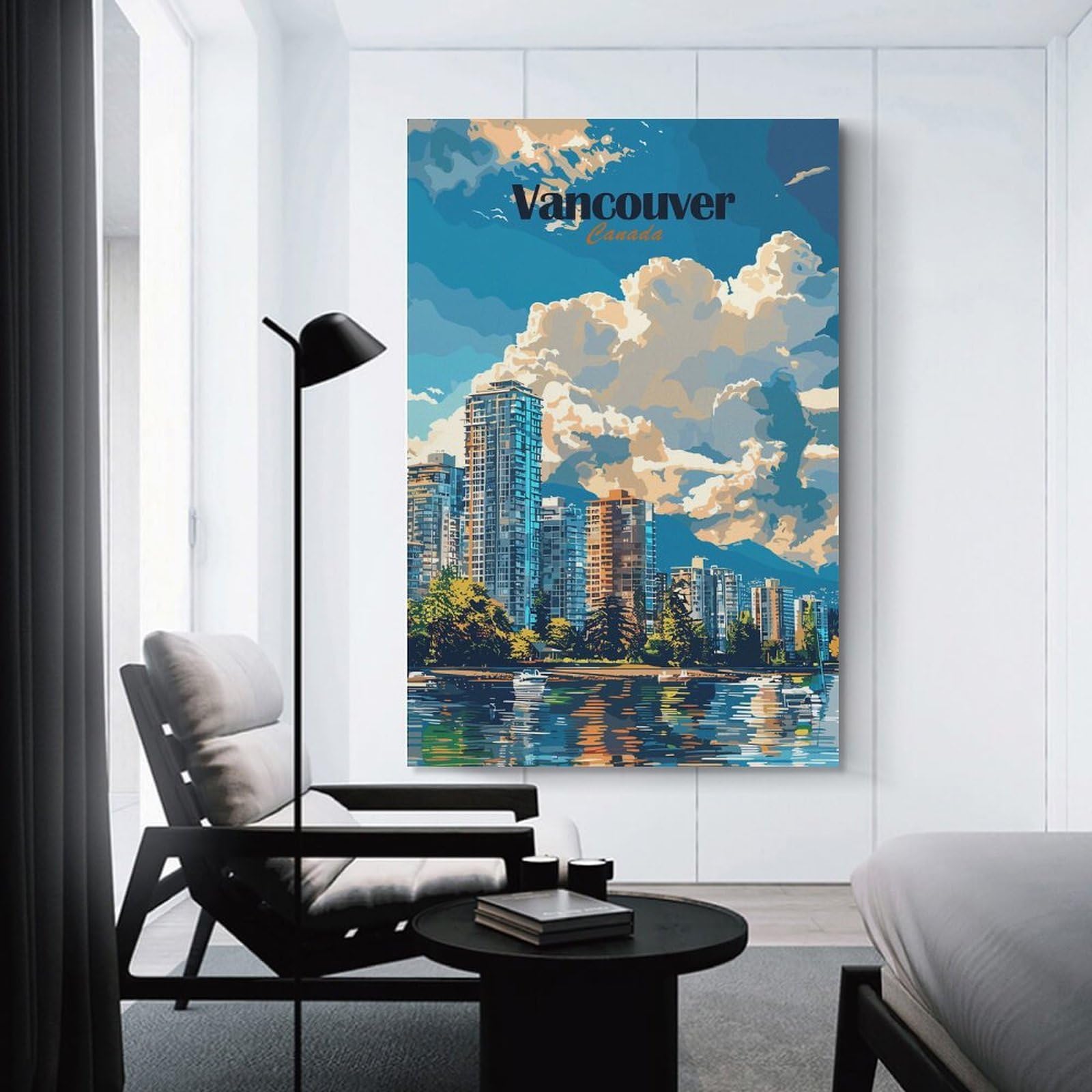 Junmoney Vancouver Skyline Home Decor Wall Art 20x30inch(50x75cm), for Living Room, Bedroom Or Home Office, Decorative Present for New Homes
