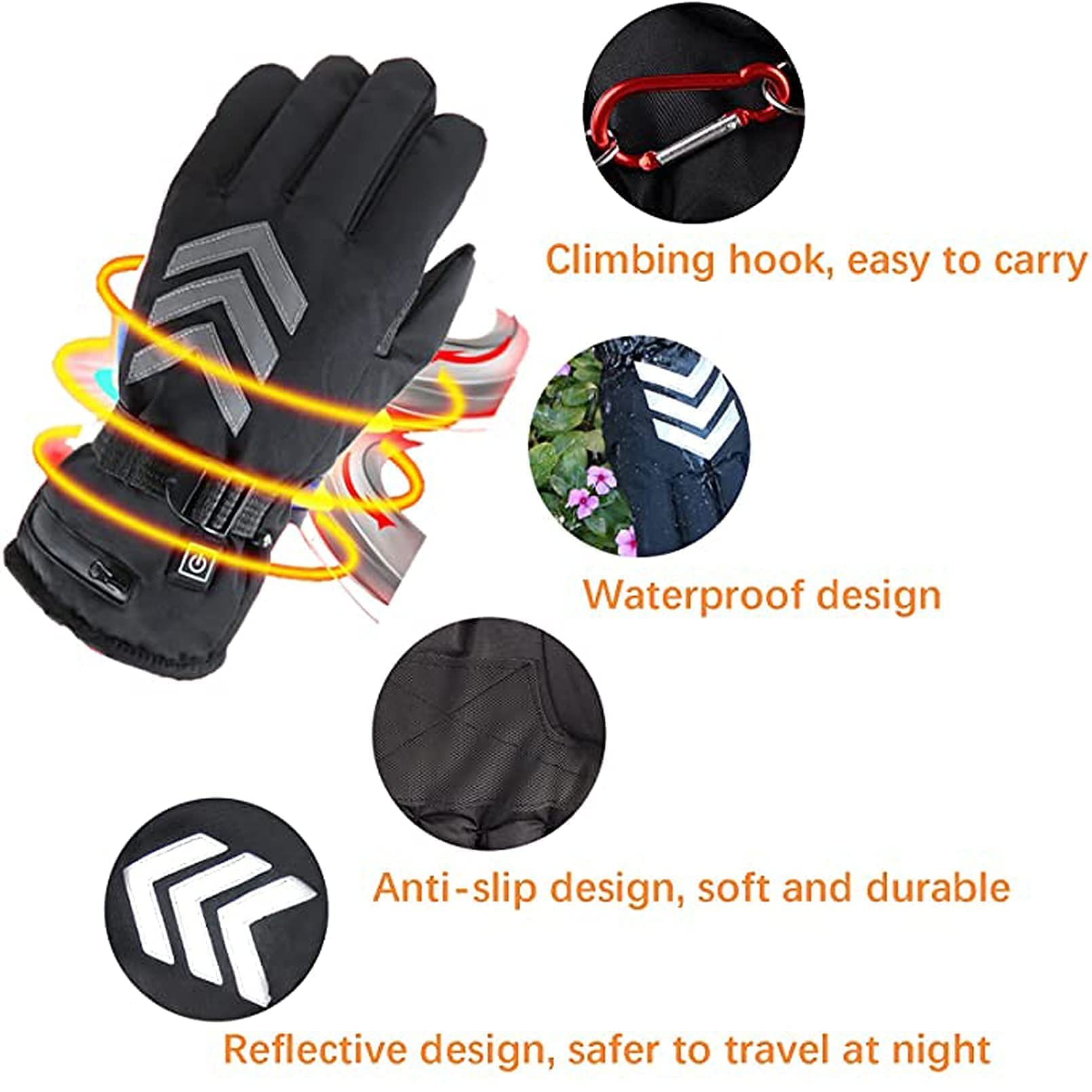 Guantes térmicos eléctricos de Invierno Impermeables a Prueba de Viento Ciclismo Calentamiento cálido Pantalla táctil Guantes térmicos alimentados por batería, 5000 mA