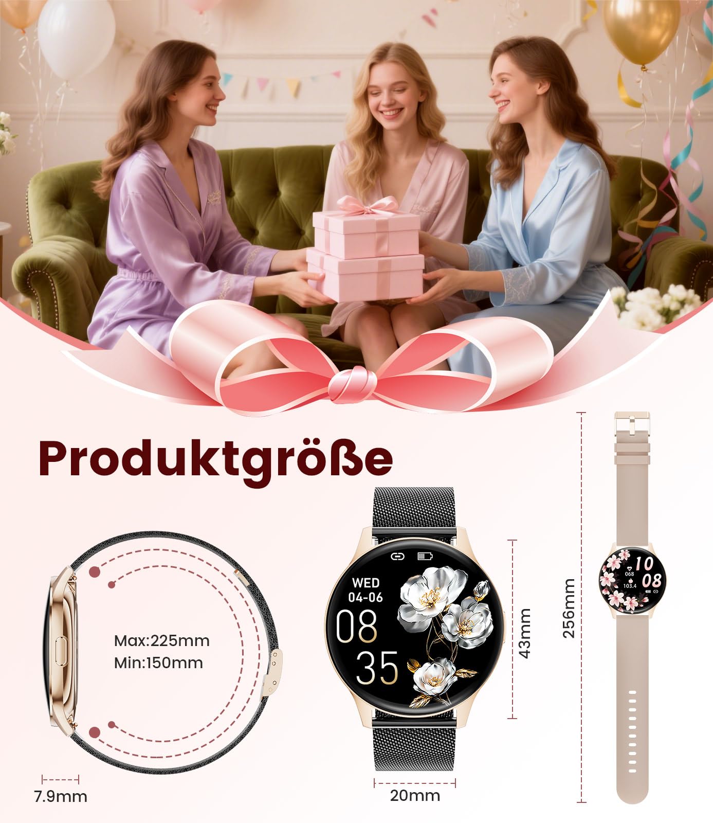 FITFLEX Smartwatch Damen, 1.43" HD Fitnessuhr mit Telefonfunktion, 120+Sportmodi, Monitor 24/7 Pulsuhr/SpO2/Schlafmonitor/Kalorien, Fitness Tracker, IP68 Wasserdicht Smart Watch, iOS Android, Schwarz