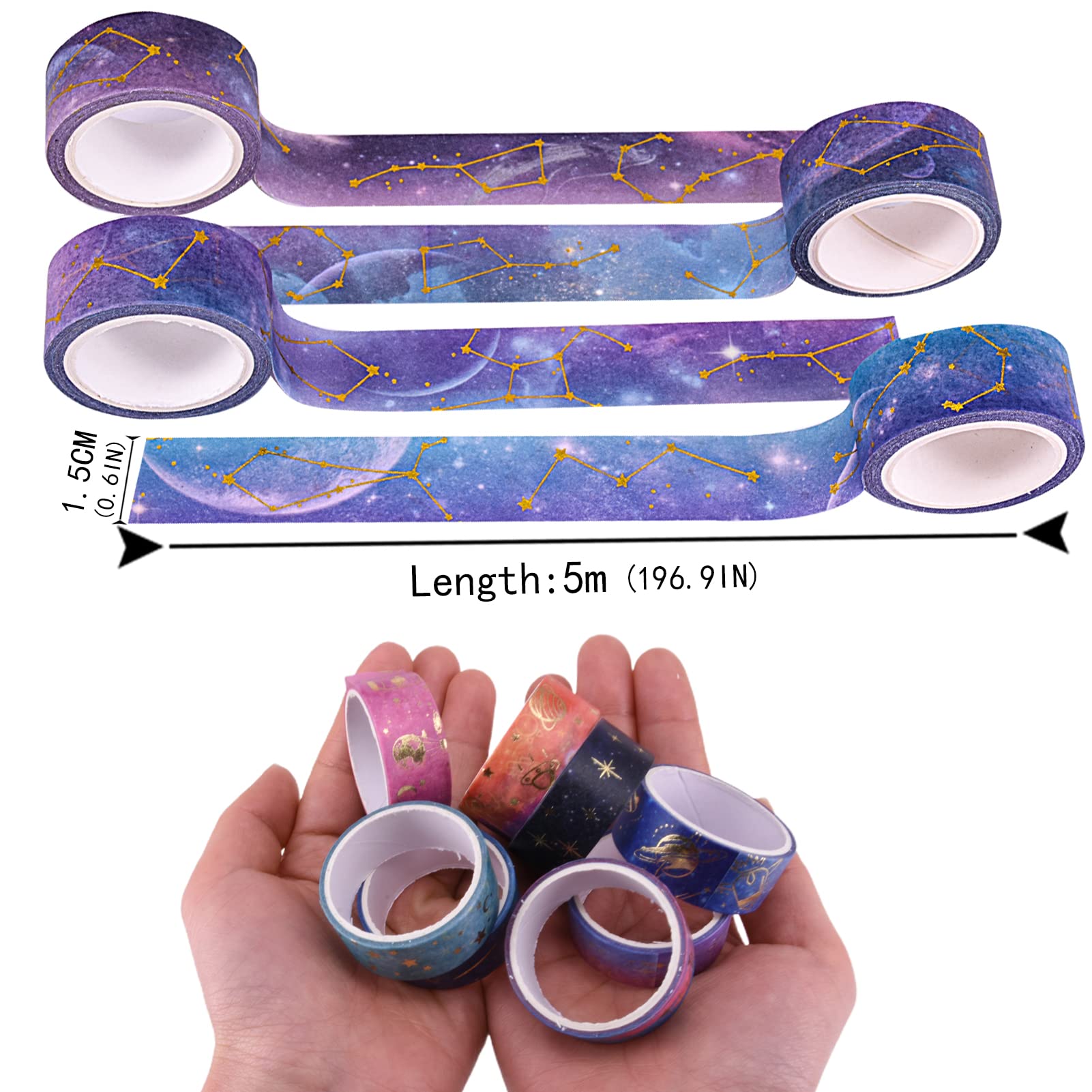 12 Rolls Washi Tape Set, Galaxy Purple Washi Tape Decorative Masking Tape Pastel Scrapbook Tape Aesthetic Gold Foil Washi Tape Stickers For DIY - View #8
