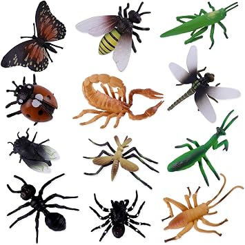 Morofme 12pcs Realistic Insect Toy Figures Fake Large Bug Lady Bug Dragonfly Butterfly Cake Topper Vivid Spider Mosquito Toys Praying Mantis Toy for Kids Birthday Party Favors Educational Projects