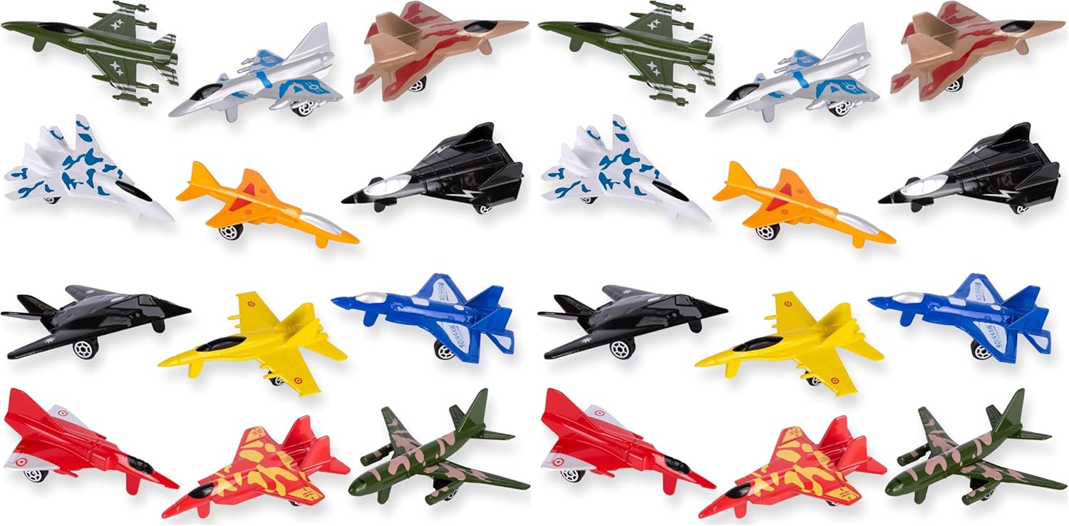 ArtCreativity Diecast Jet Toy Playset, Set of 12, Fighter Jet Toys in Assorted Colors and Designs, Great Birthday Party Favors, Goodie Bag Fillers, Gift Idea for Kids (Pack of 2)