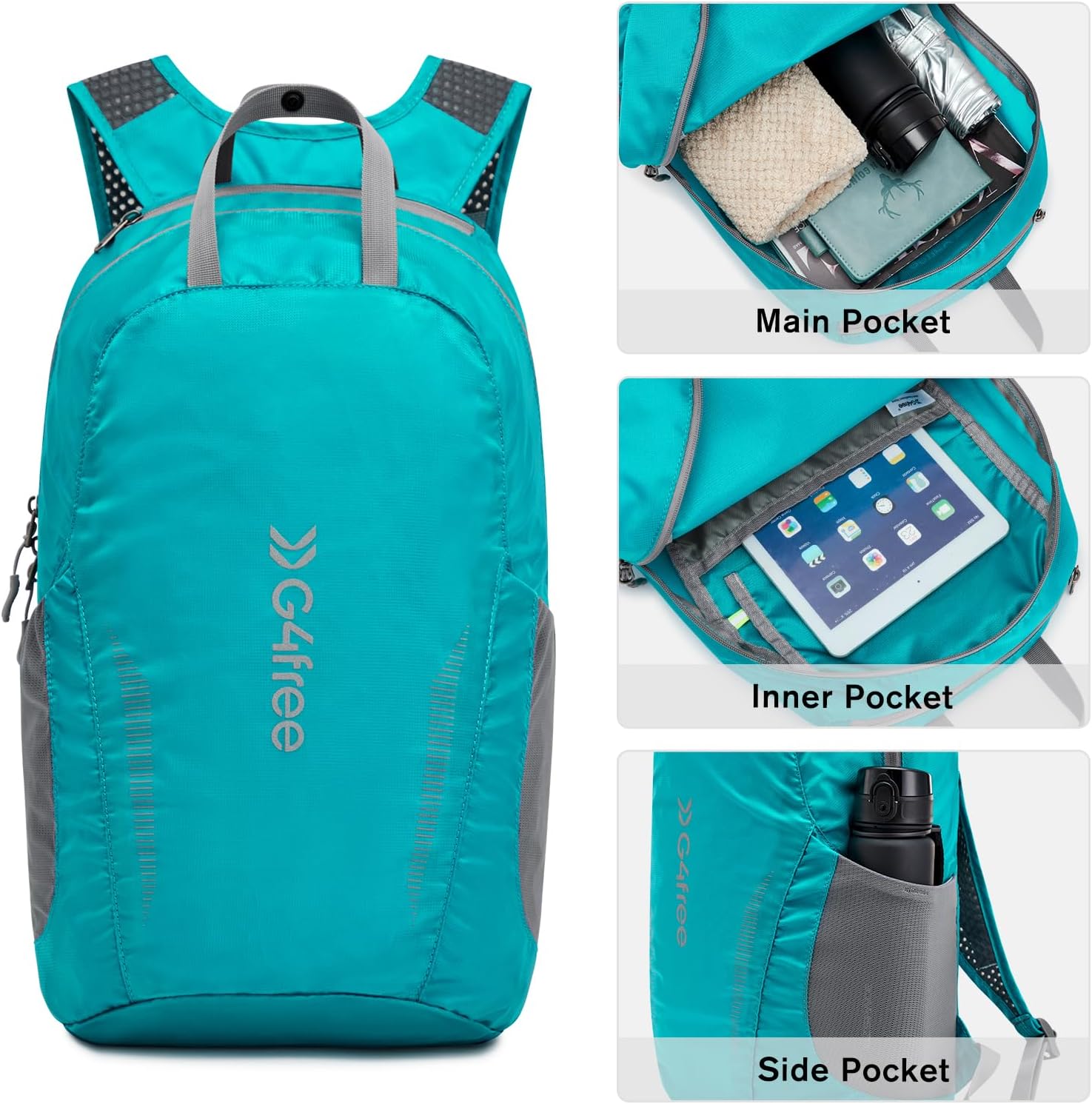 G4Free 25L Lightweight Hiking Backpack Packable Foldable Sport Travel Daypack Water Resistant for Women Men（Peacock Blue） - Image 3