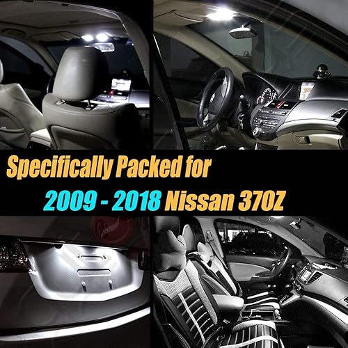 Miniatura 2 de Paquete de 8 bombillas LED para interior de automóvil, color blanco superblanco, 6000 K, compatible con Nissan 370Z 2009-2018