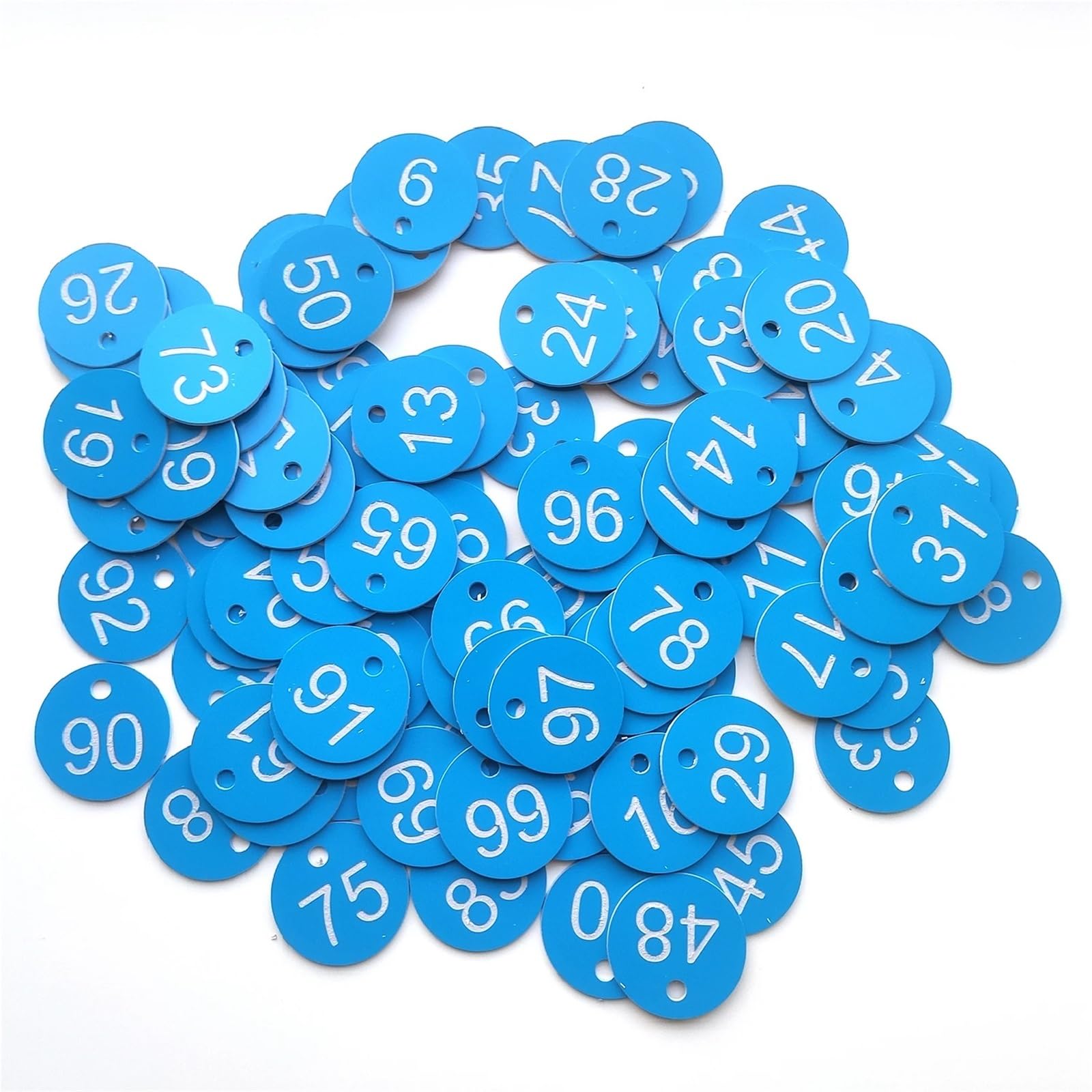 GPDNBIEU Numbered labels, Plastic Number Tags with Hole 100 pcs 1-100 Multicolor(Blue)