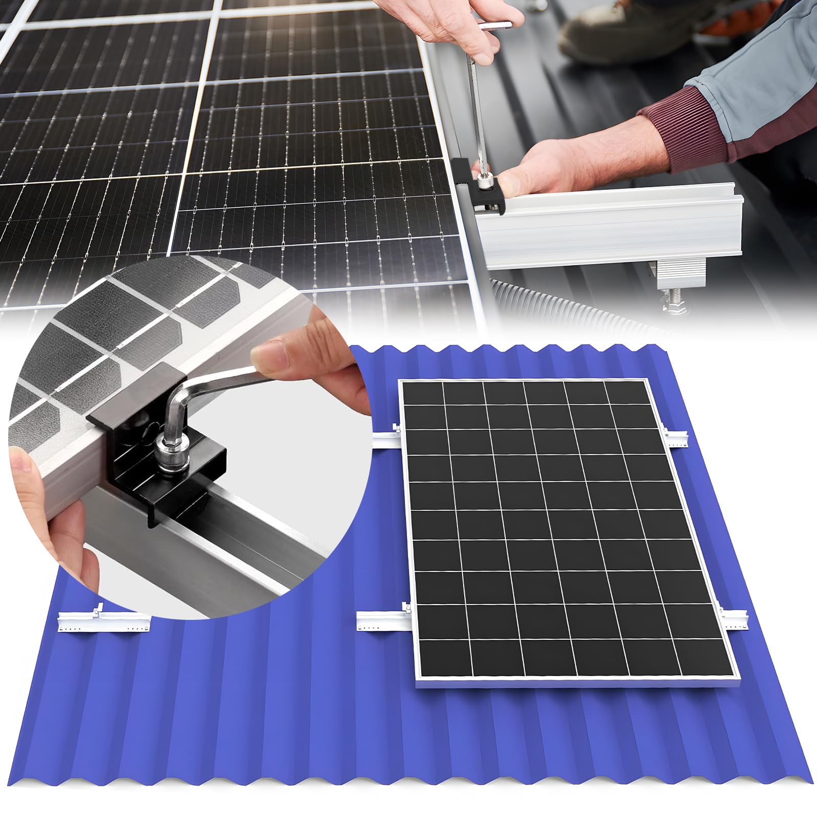 EXLECO Lot de 6 Supports Solaires de 30 cm pour Toit Plat - Kit de Montage pour Centrale de Balcon - Panneau Solaire Photovoltaïque - Rail de Montage