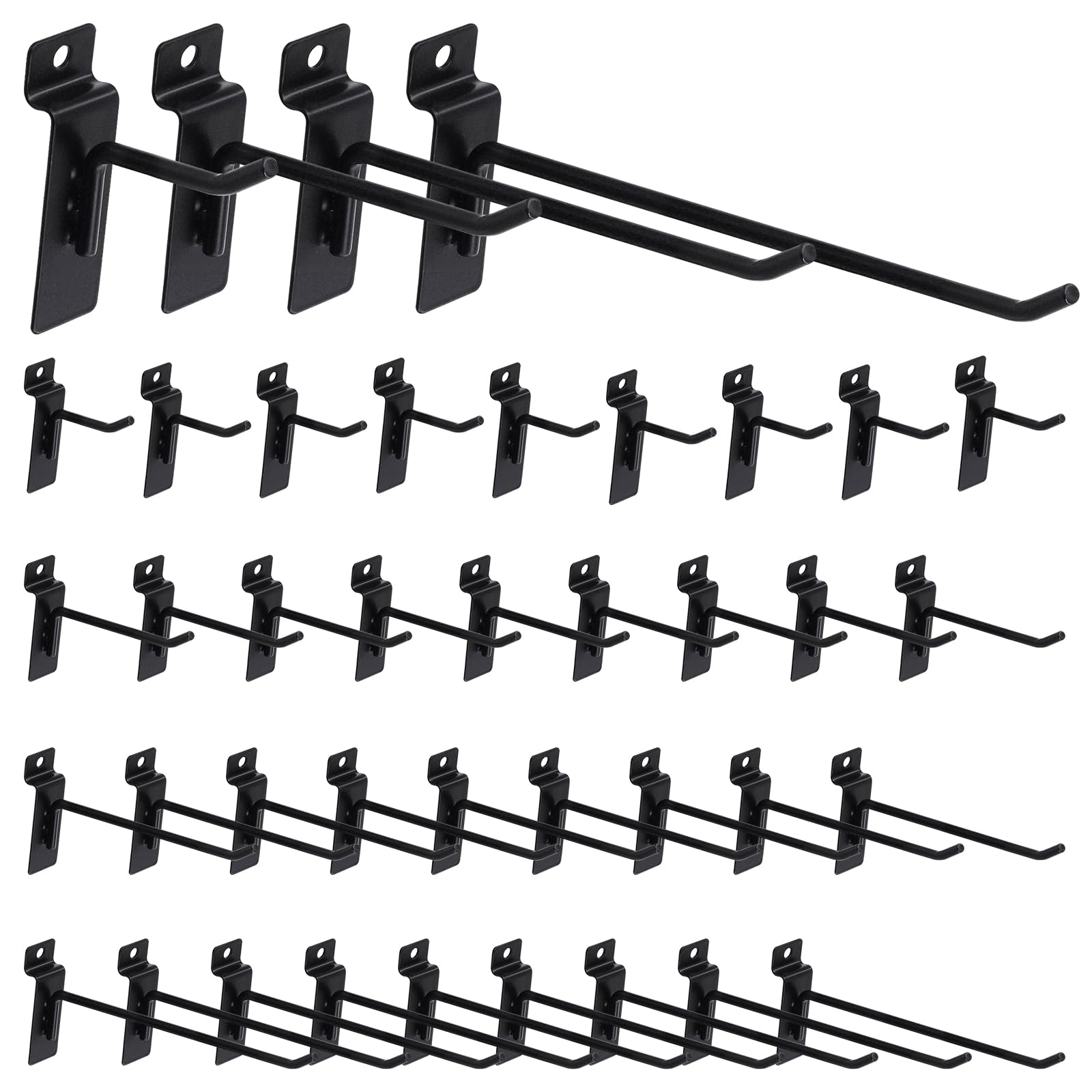 Juego de 40 ganchos de panel de listones negros de 2/4/6/8 pulgadas, ganchos resistentes para colgar en la pared, ganchos para colgar en la pared, gancho para garaje, tienda minorista (diámetro