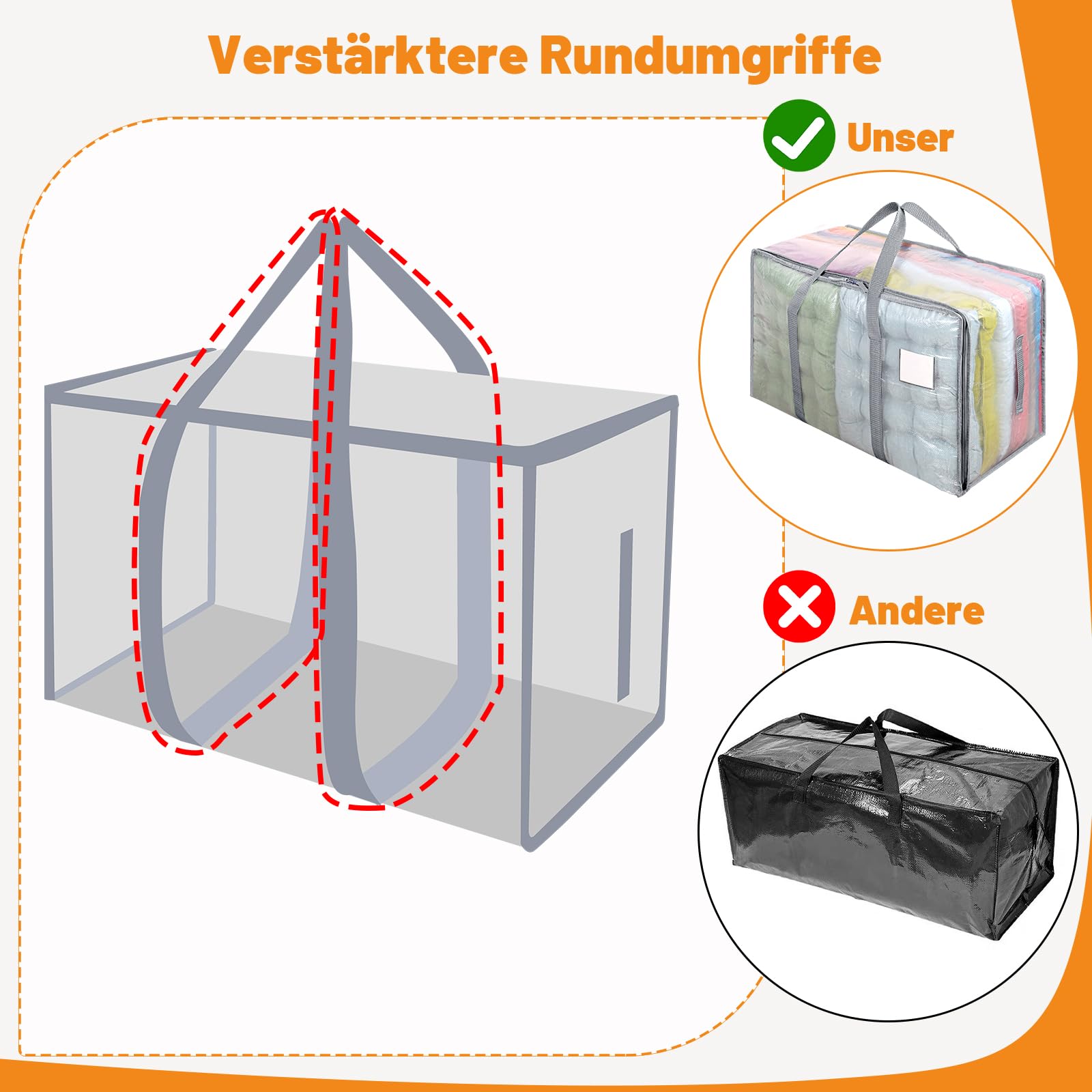 Dntorx 8er-Pack 105L Transparente Umzugstaschen Kleidungsaufbewahrungstaschen Strapazierfähige Umzugstaschen Packtaschen mit Reißverschlüssen für Umzug Kleidung Bettwäsche Daunendecke Spielzeug