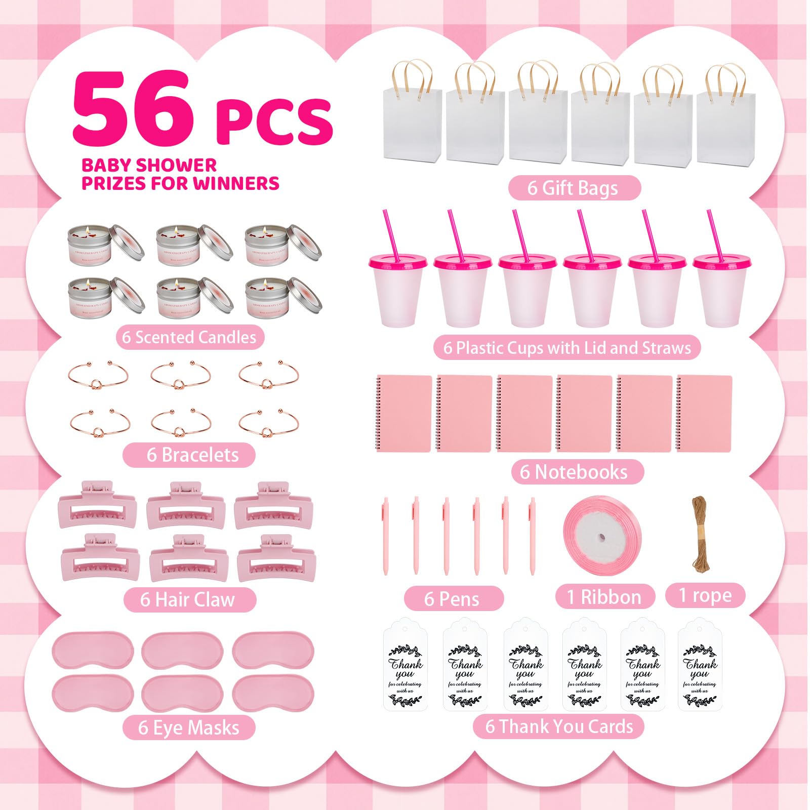 6 zestawów nagród na baby shower dla zwycięzców gier baby shower upominki prezenty w tym plastikowe świece do notatnika z torbą prezentową dla zwycięzców gości ślub wieczór panieński upominki