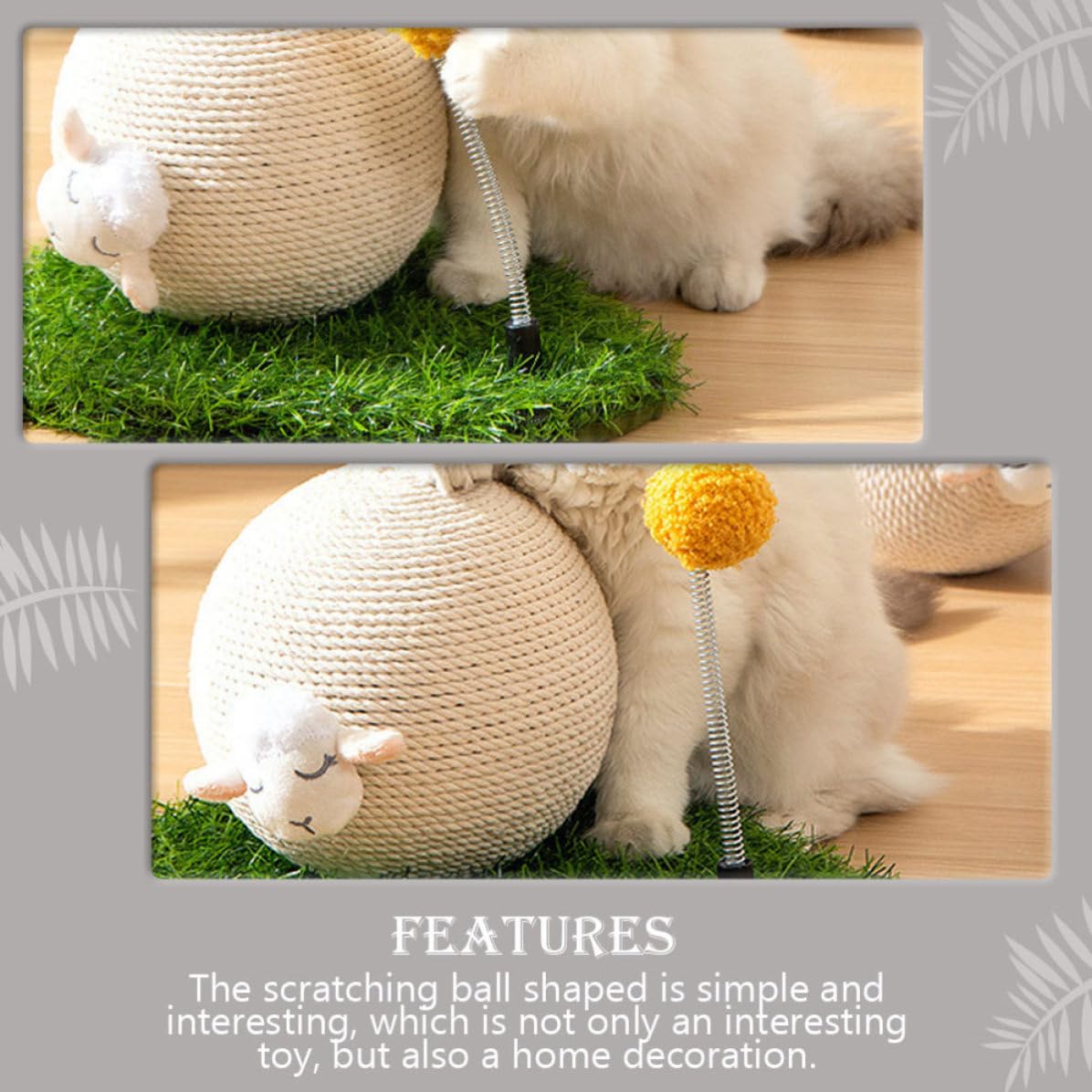 HANABASS Pelota Rascadora para Gatos, Juguete de Garras Abrasivas de Sisal y Madera, Resistente al Desgaste Desprender Fibras, Forma de Bola, para Gatos y Gatitos, Decoración del Hogar