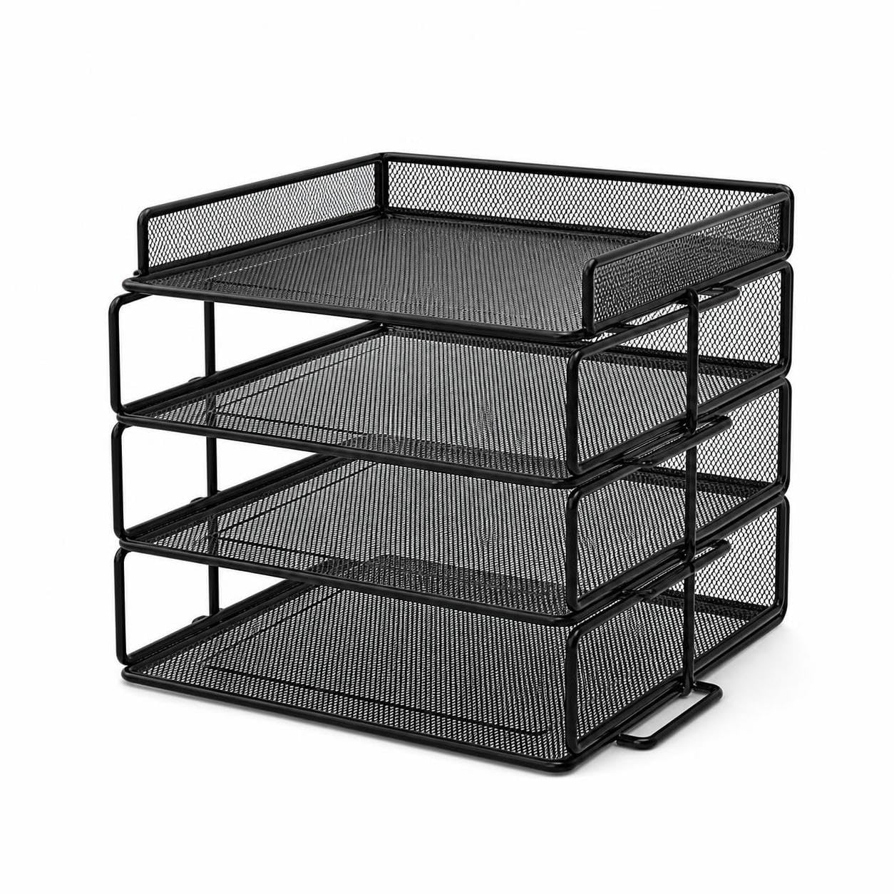 Organizador Metálico Archivos Escritorio, 3 bandejas horizontales + estante