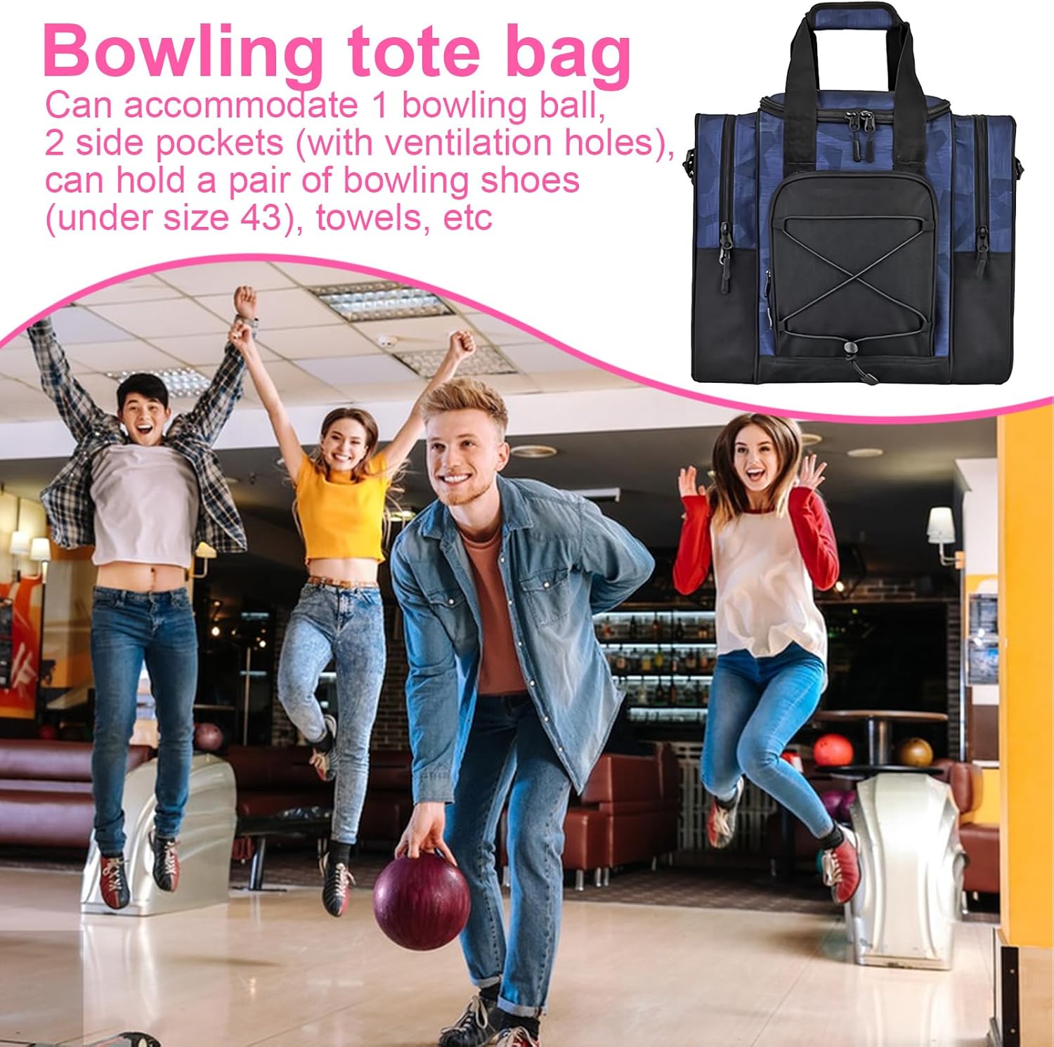 Bowling Ball Bag - Padded Tote, Single Ball Holder Case | Portable Shoe Compartment Storage with Strap, Zipper Accessory Pocket, Duraable Handle Grip, Travel Sports Bag for League or Practice Use