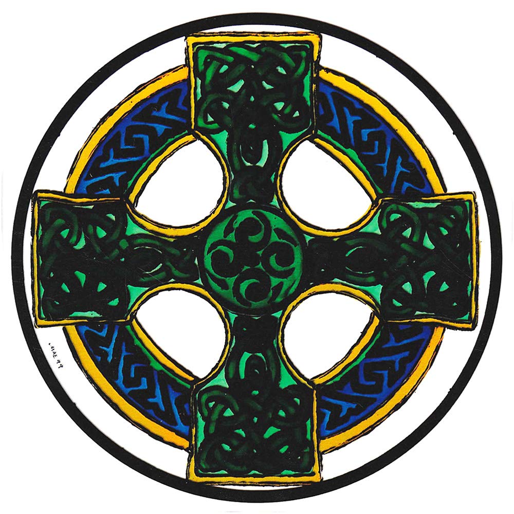 Winged Heart Green Static Window Cling Celtic Cross