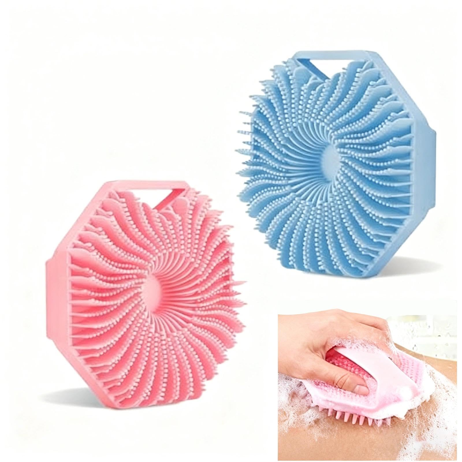 TIANLIN Spugna Silicone Corpo 2 Pezzi Spazzola Corpo con Manico Anello per Appendere, Spugna Doccia Silicone, Spazzola Massaggio Anticellulite per Pulire Cuticole, Grasso Sporco