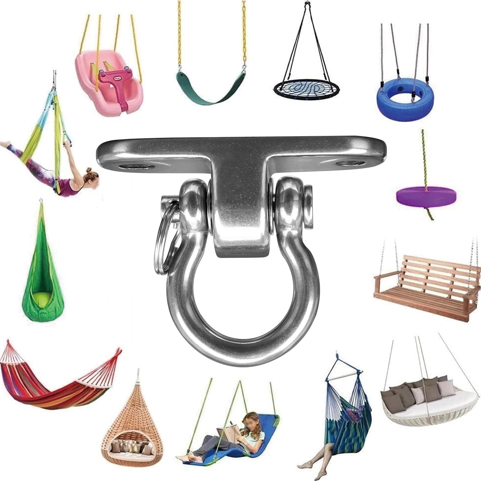 2er Silent Bearing Schaukel Haken,180° Schwerer Edelstahl-Schwingzubehör mit Einer Tragfähigkeit von 675 kg für drinnen und draußen Hängematte Hängesessel Hängeseil-Trainer Yoga Sandsack