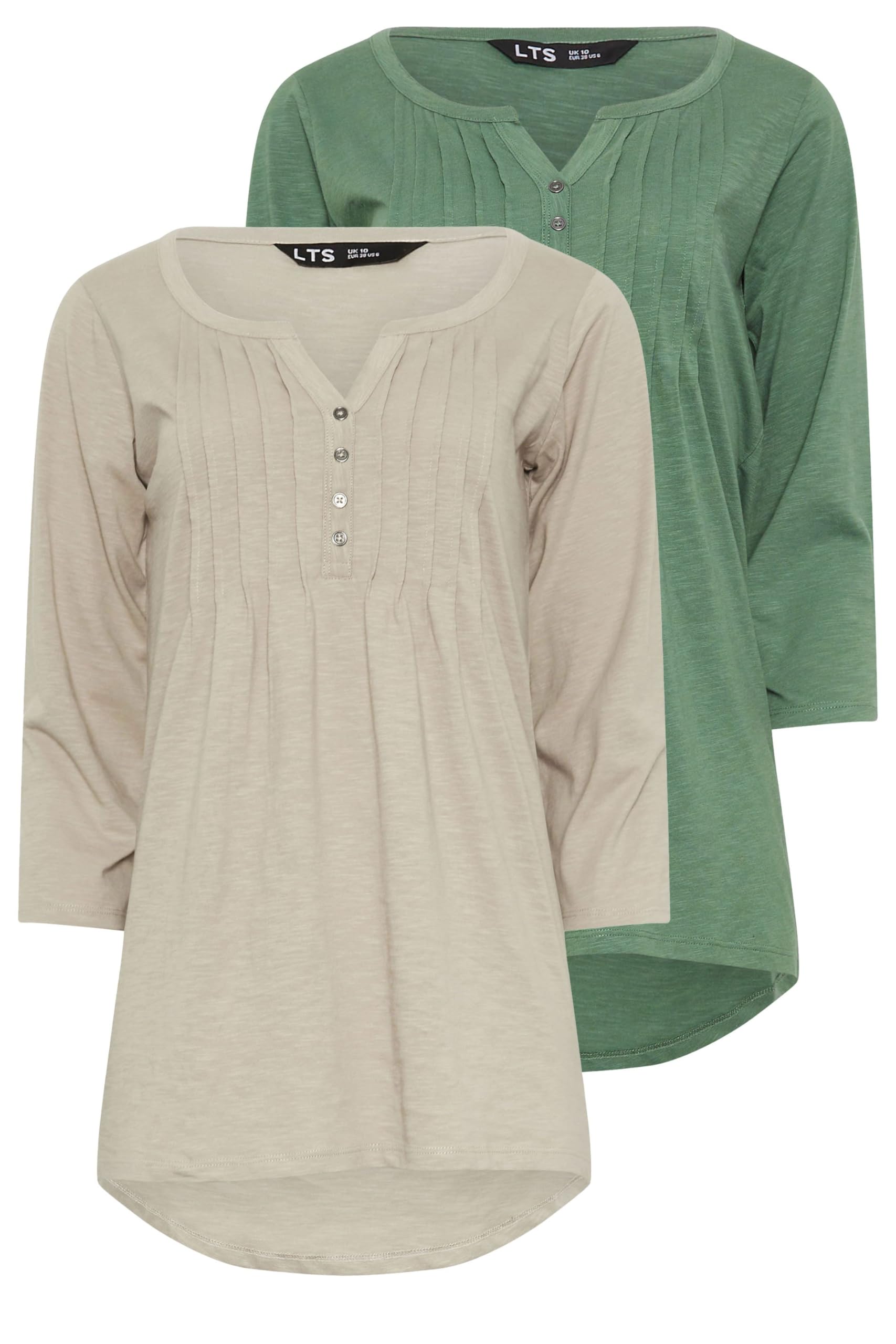 Long Tall Sally Women's Tall 2 Pack Cotton Henley Tops in Light Beige | Size: 18