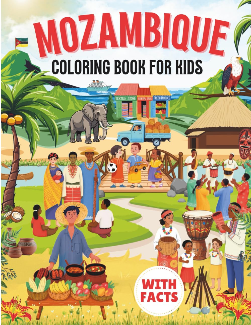Mozambique coloring book for kids with facts