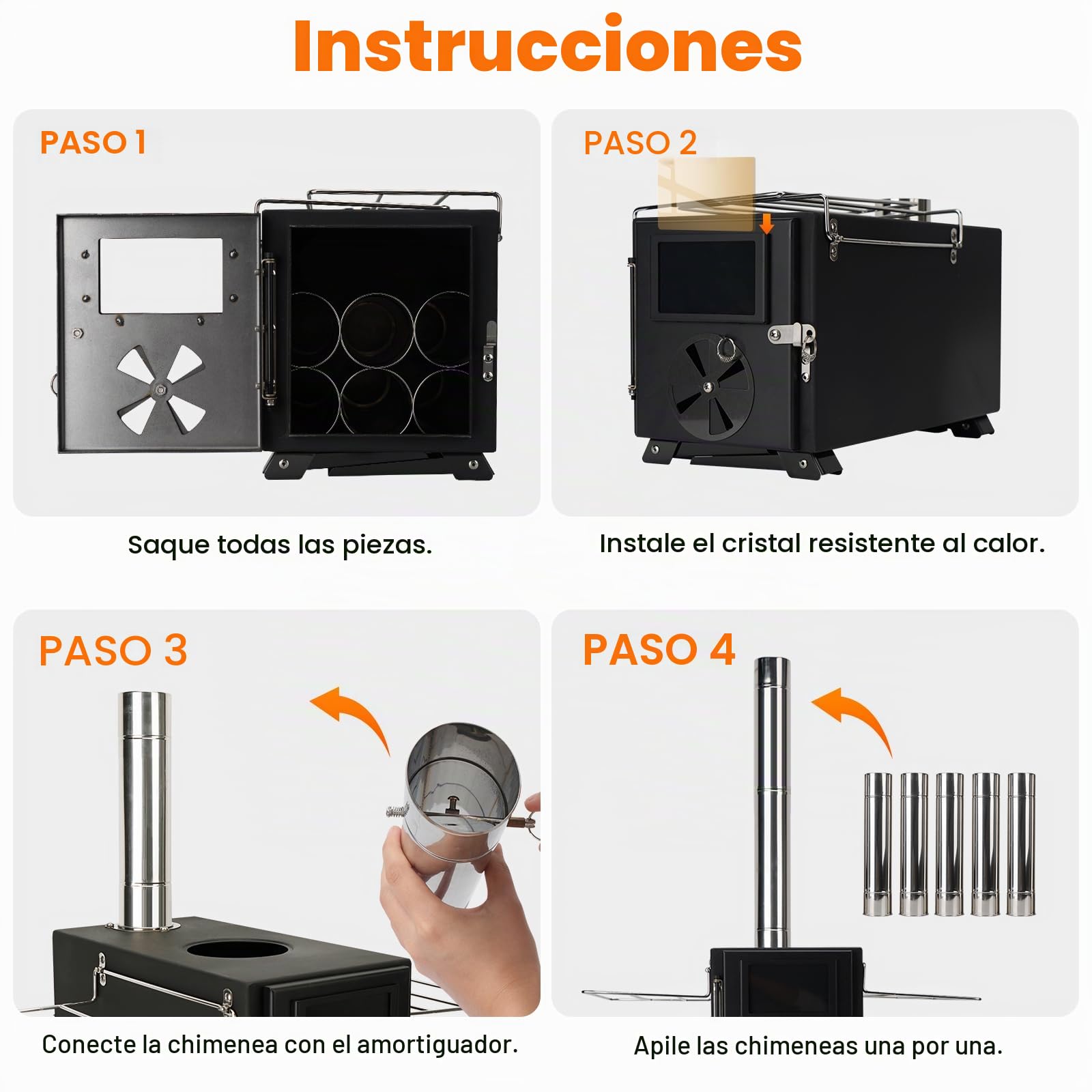 SOPPY Horno de tienda de campaña mini estufa de leña portátil de camping de acero inoxidable estufa de camping horno de jardín con tubos de chimenea horno de taller para tienda de campaña/jardín
