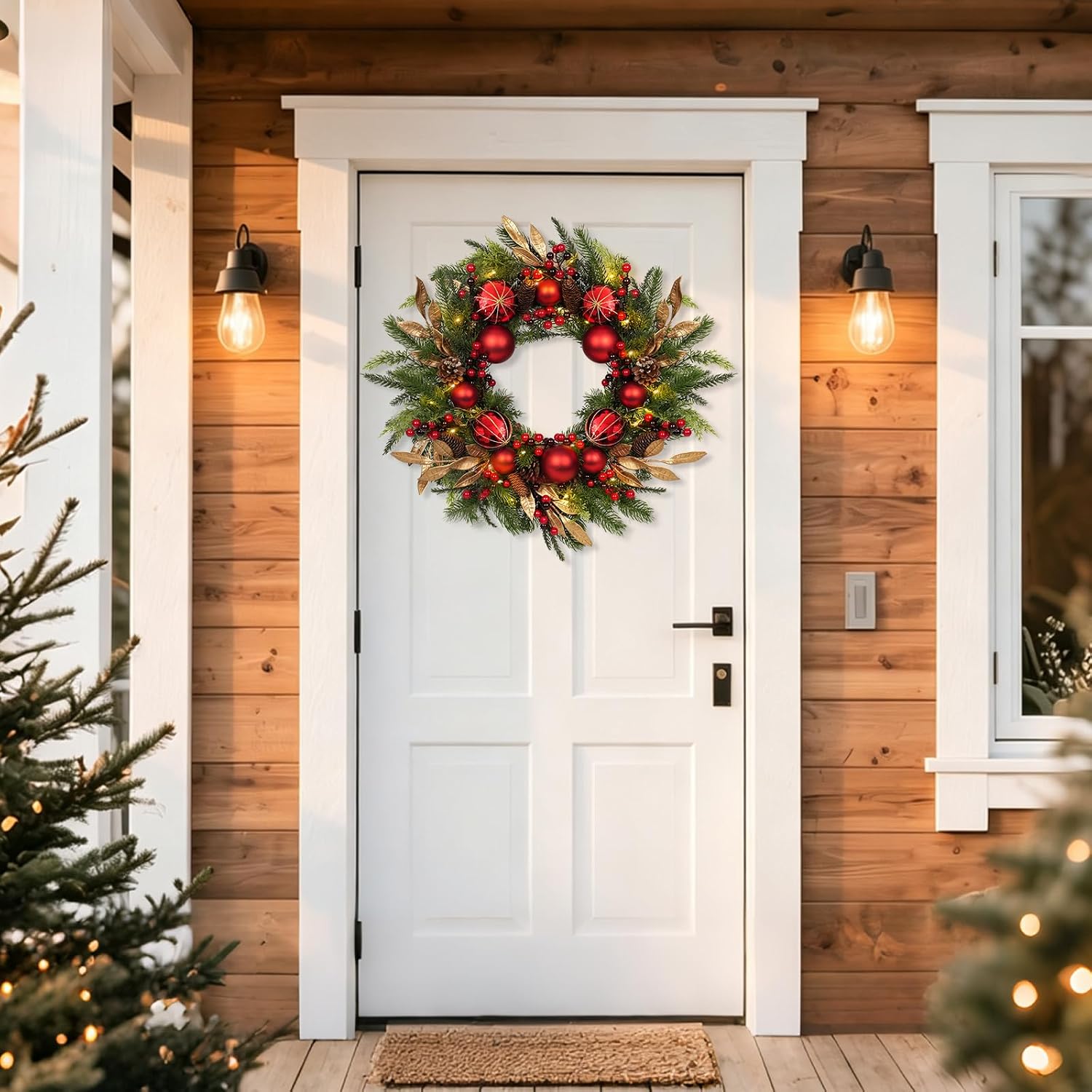 24 inch Christmas Wreath，Artifical Christmas Door Wreaths，Winter Wreath
