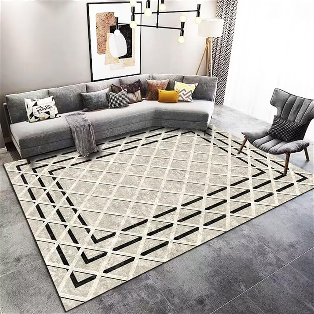 Tapis enfant garçon 50x80cm lavable noir à rayures modernes pour chambre