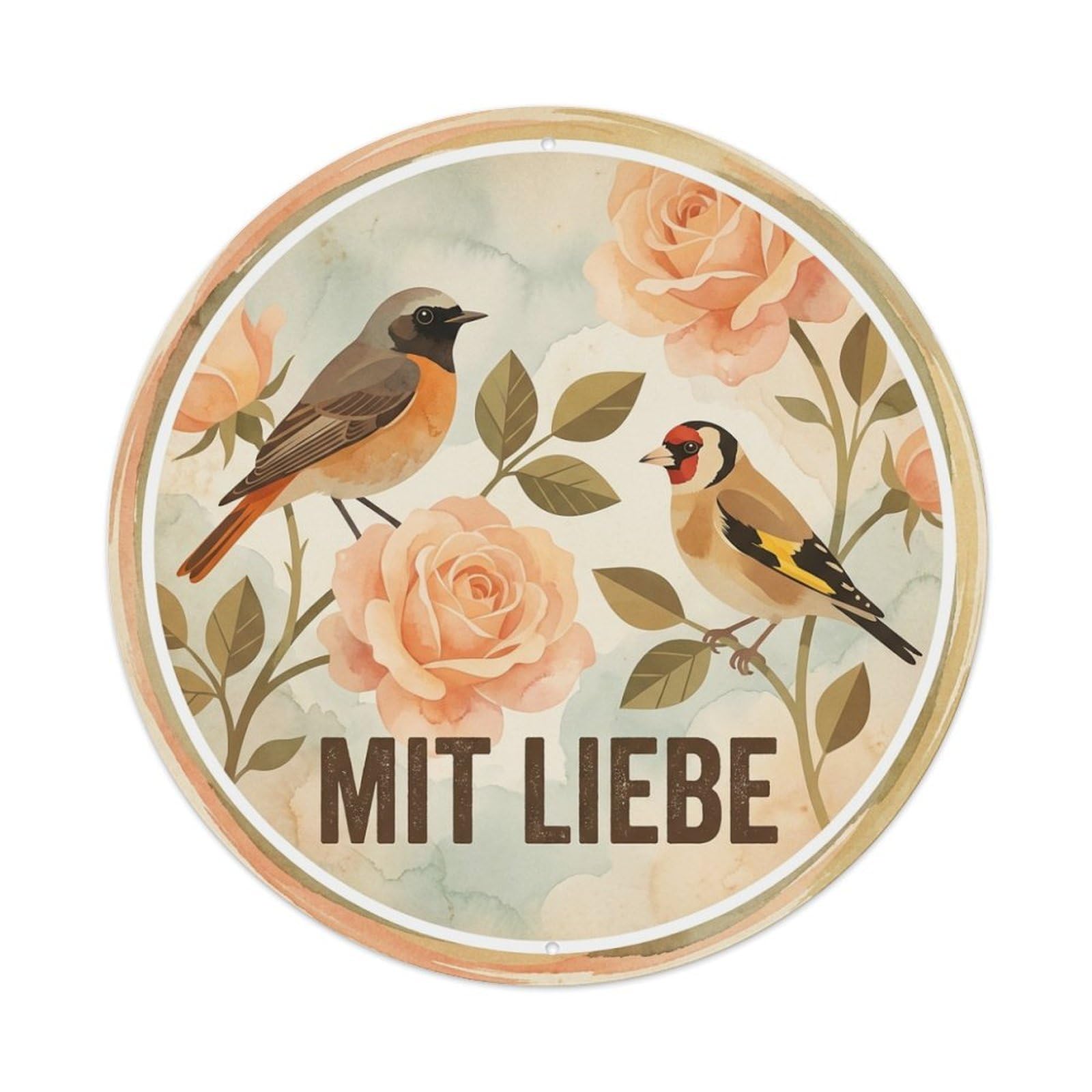 Rose Bouquet Mit Liebe Watercolor Bird Slogan Metal Tin Sign