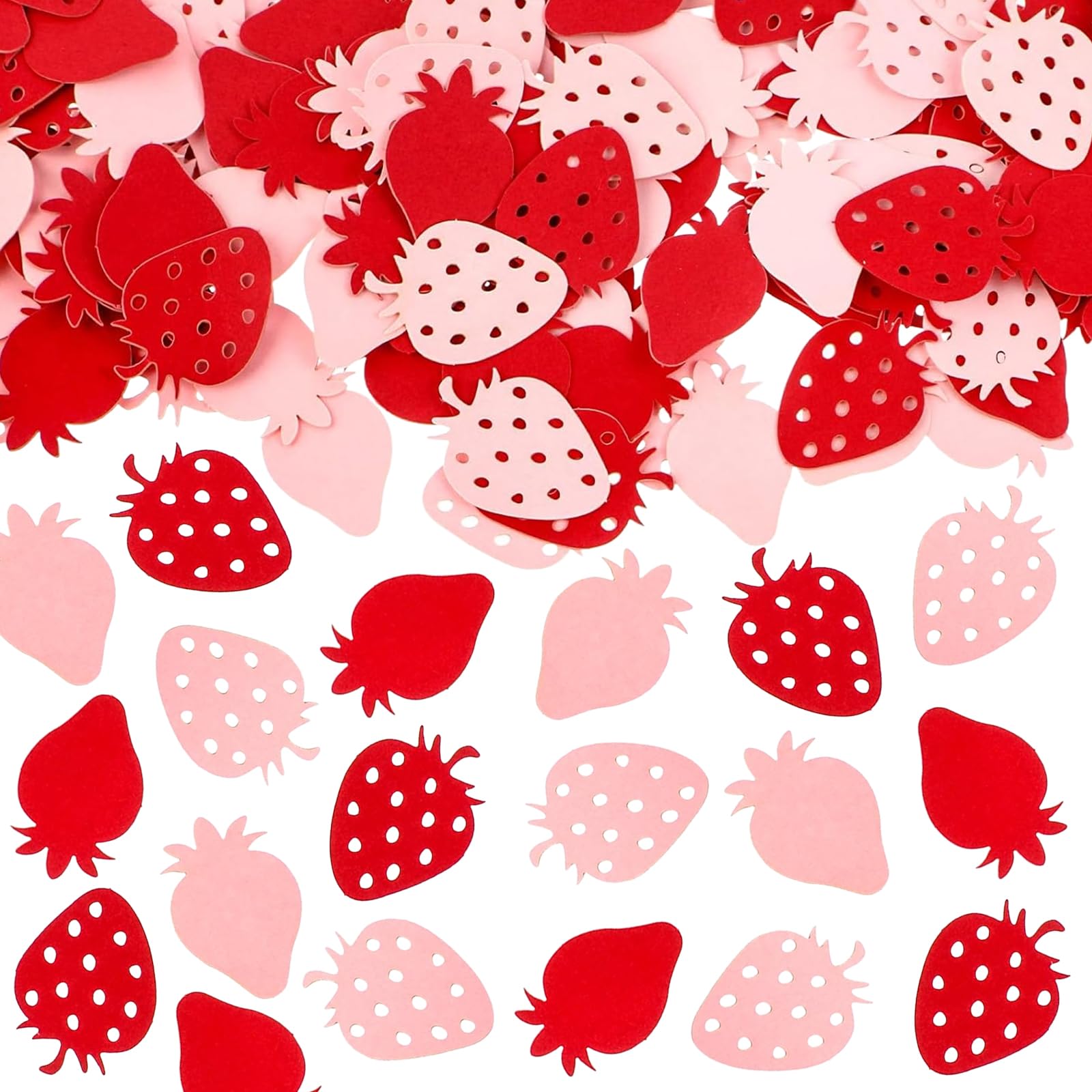 Muiltvoe 200pcs Strawberry Decorations, Party Confetti, Baby Shower Strawberry Confetti for Birthday Party Decorations, Table Scatter, Strawberry Theme Party Supplies (2x3cm)