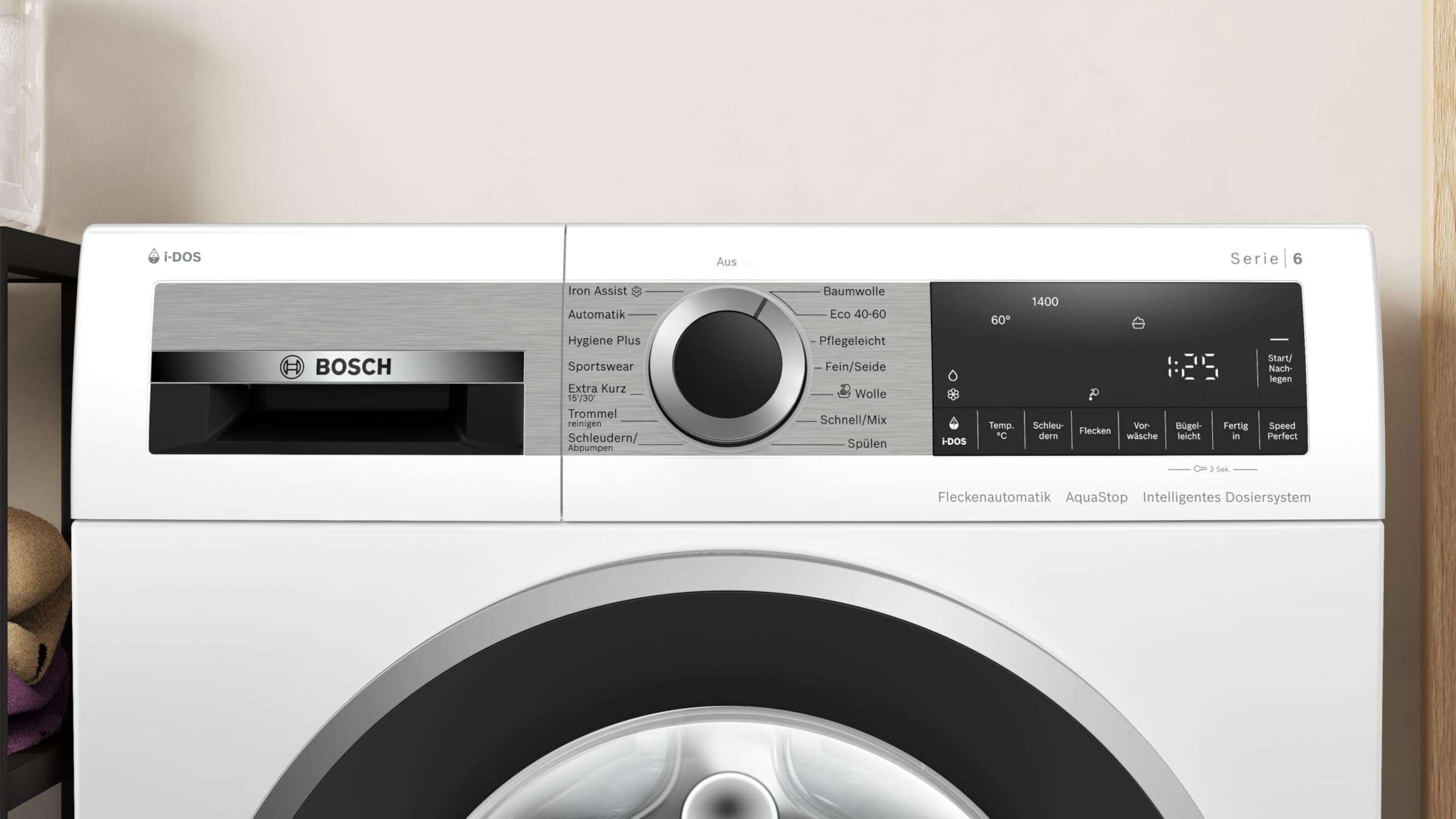 Bosch Serie 6 Waschmaschine 9 kg 1400 UpM Fleckenautomatik WGG244F40 | i-DOS vollautomatische Flüssigwaschmittel-Dosierung, langlebiger bürstenloser Motor, Knitterschutz per Iron Assist Dampf