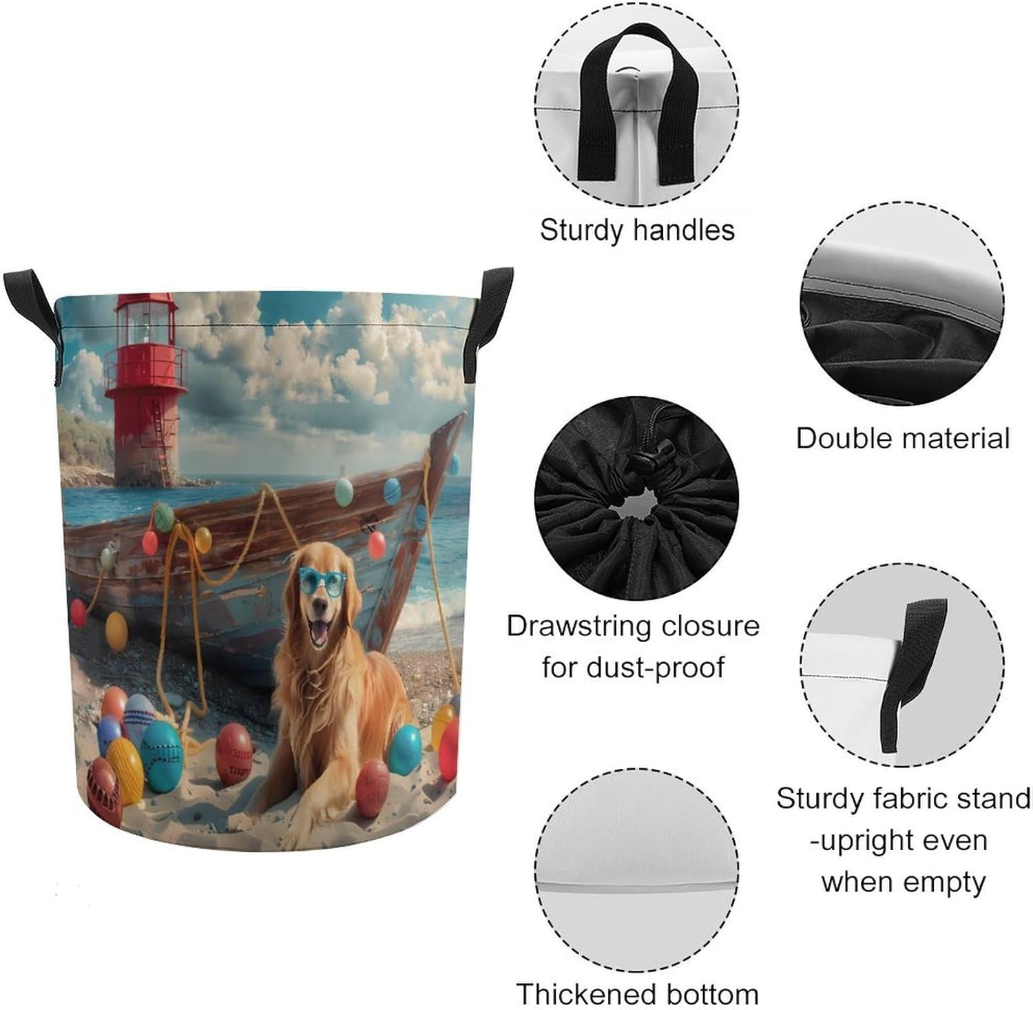 Beach Retriever Dog Laundry Basket Dirty Clothes Hamper Storage Laundry Bag with Handles for Dorm Room 44x35cm