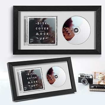 2pcs CD Display Frame for CD Case and Discs with Solid Wood, Wall Mounted and Desktop Signed CD Display Frame, White Style, 7.9"x14.3"